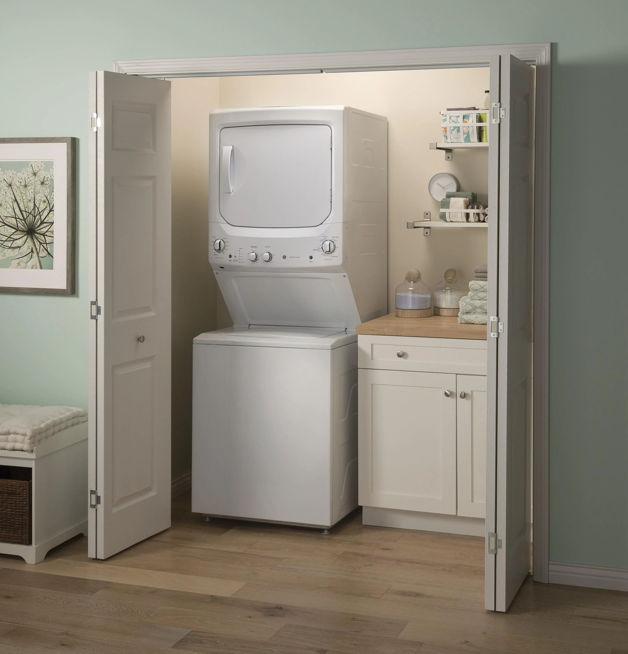 GUD27ESSMWW GE Unitized Spacemaker® 3.8 cu. ft. Capacity Washer with Stainless Steel Basket and 5.9 cu. ft. Capacity Electric Dryer - Image 9