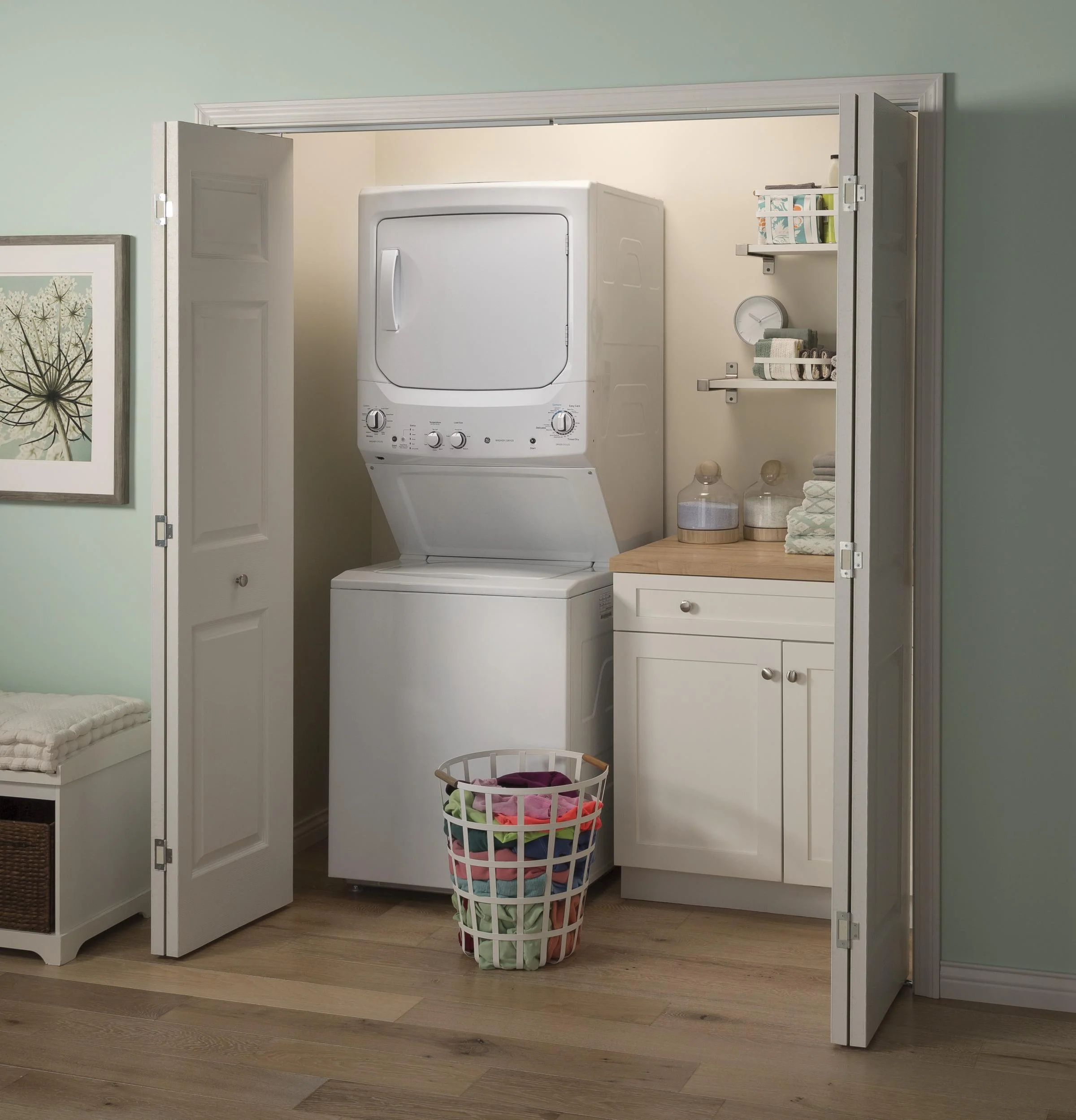 GUD27GSSMWW GE Unitized Spacemaker® 3.8 cu. ft. Capacity Washer with Stainless Steel Basket and 5.9 cu. ft. Capacity Gas Dryer - Image 12
