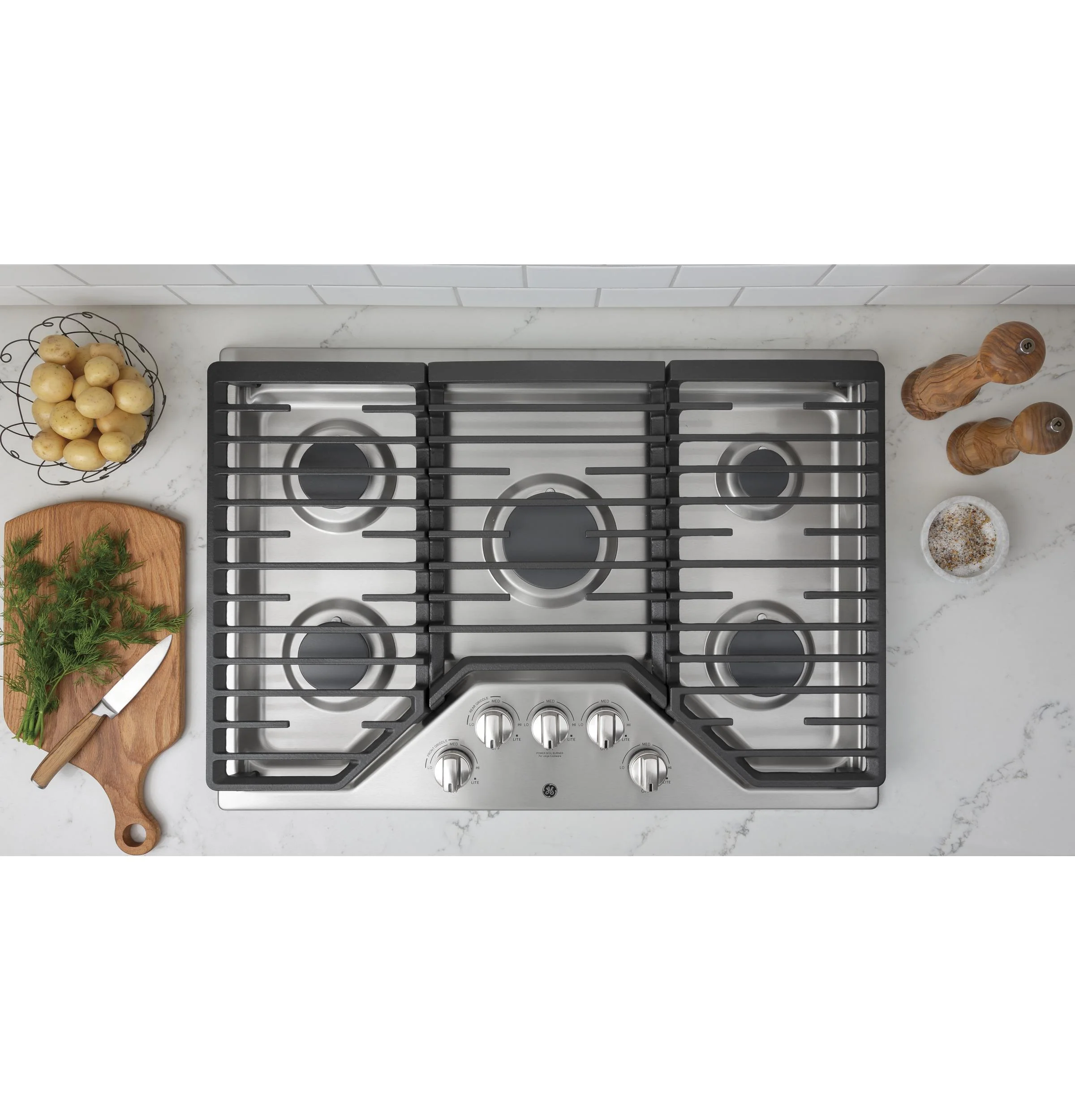 JGP5030SLSS GE® 30" Built-In Gas Cooktop with 5 Burners and Dishwasher Safe Grates - Image 2