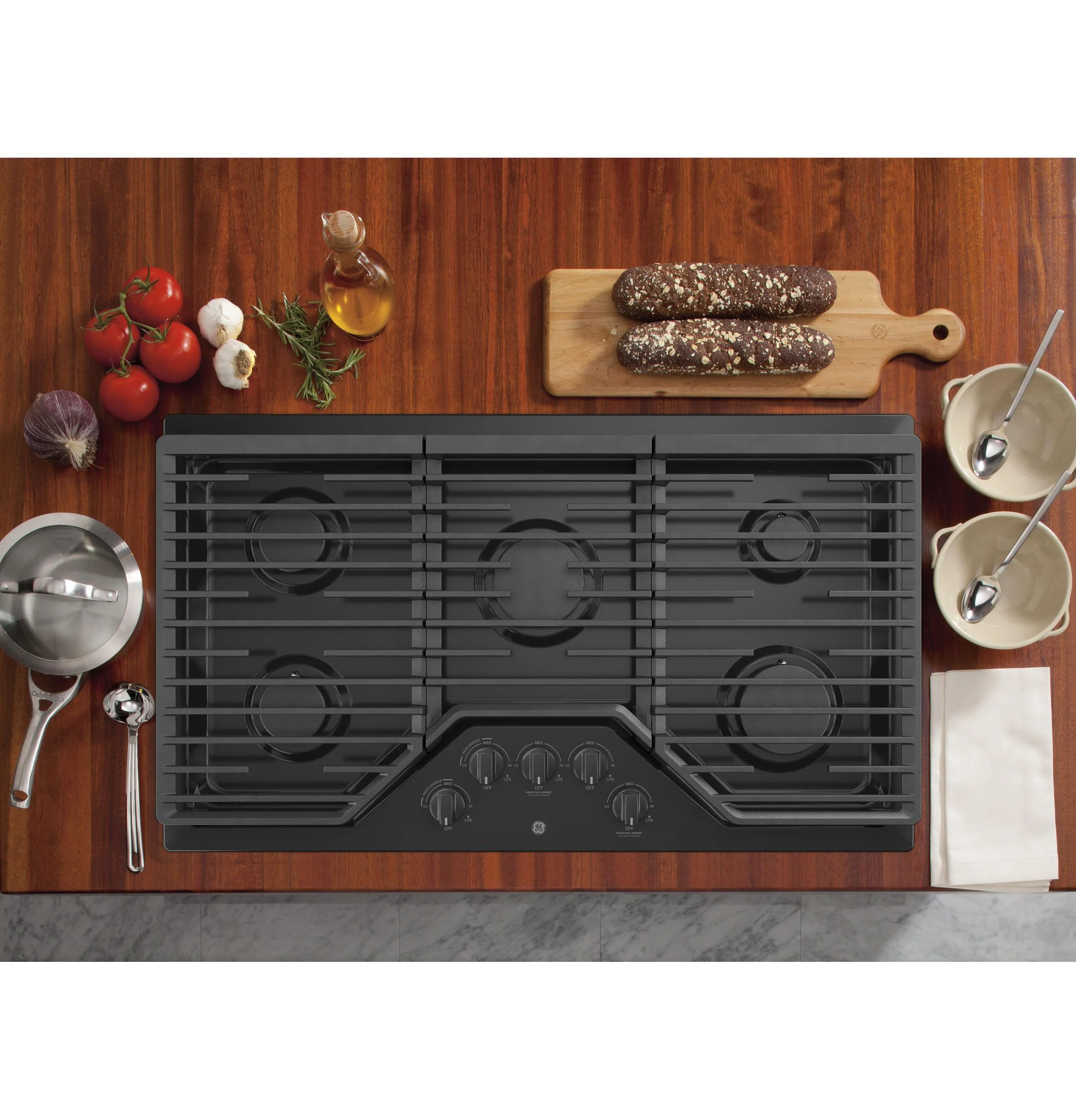 JGP5036DLBB GE® 36" Built-In Gas Cooktop with 5 Burners and Dishwasher Safe Grates - Image 2