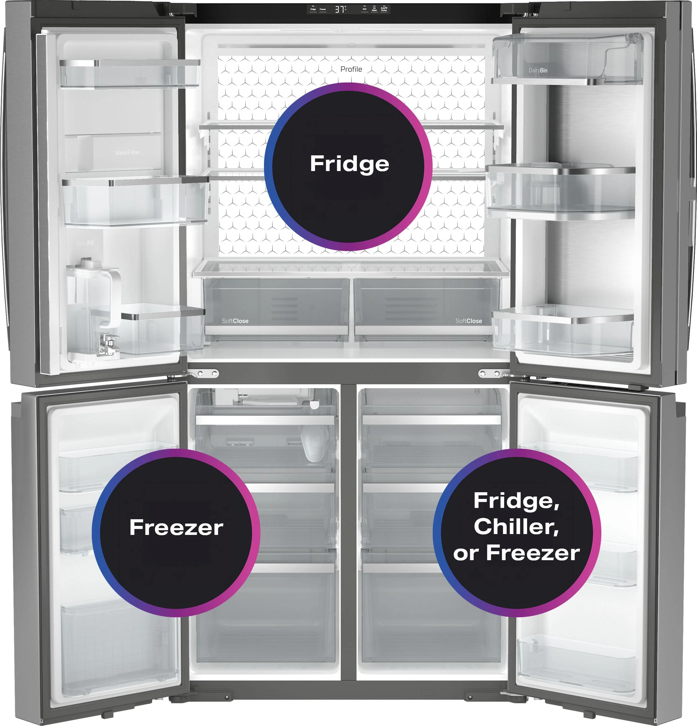 PAE28BYTFS GE Profile™ ENERGY STAR® 28.3 Cu. Ft. Quad-Door Refrigerator with Dual-Dispense AutoFill Pitcher - Image 5