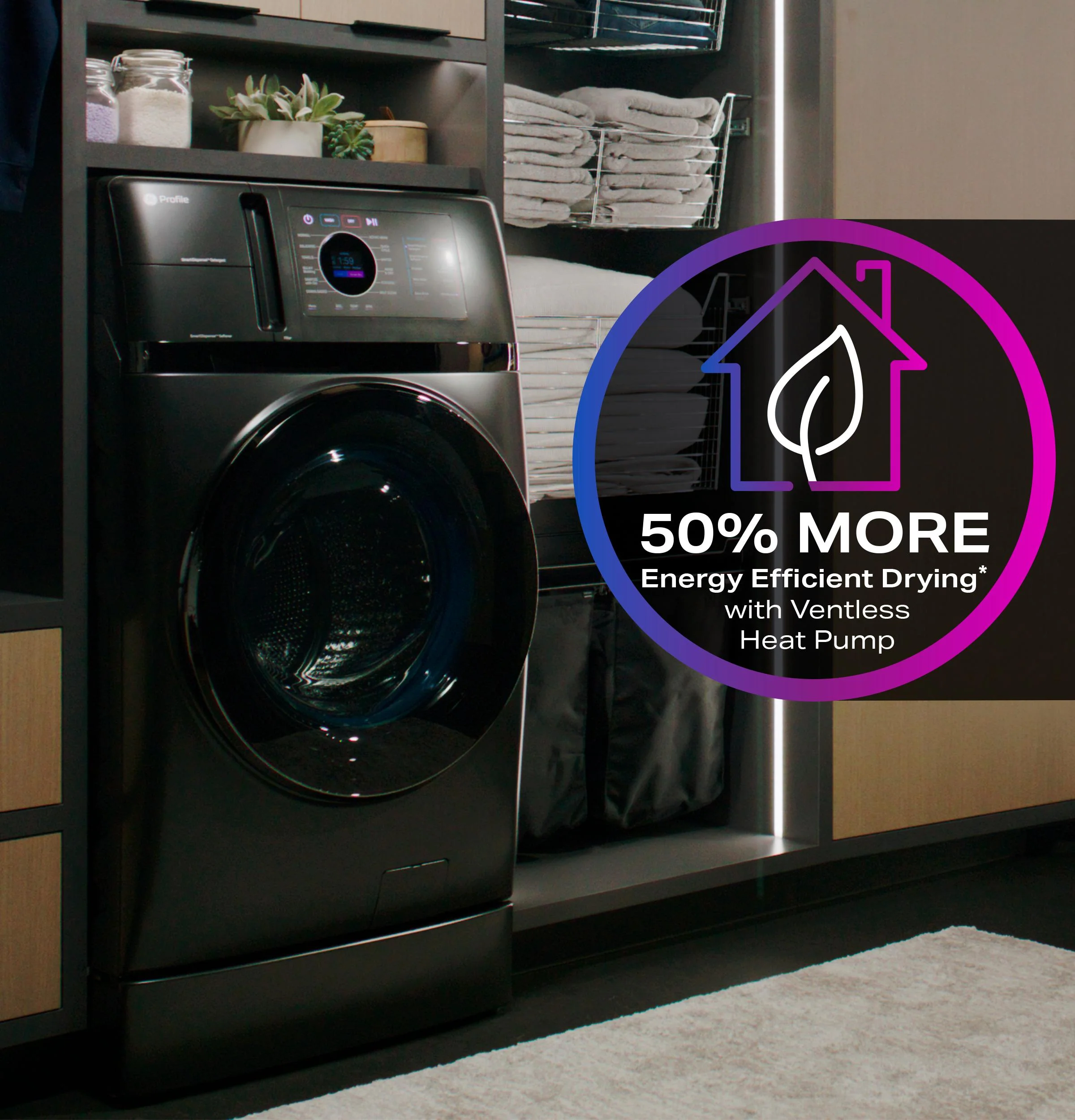 PFQ97HSPVDS GE Profile ENERGY STAR 4.8 cu. ft. Capacity UltraFast Combo with Ventless Inverter Heat Pump Technology Washer/Dryer - Image 12