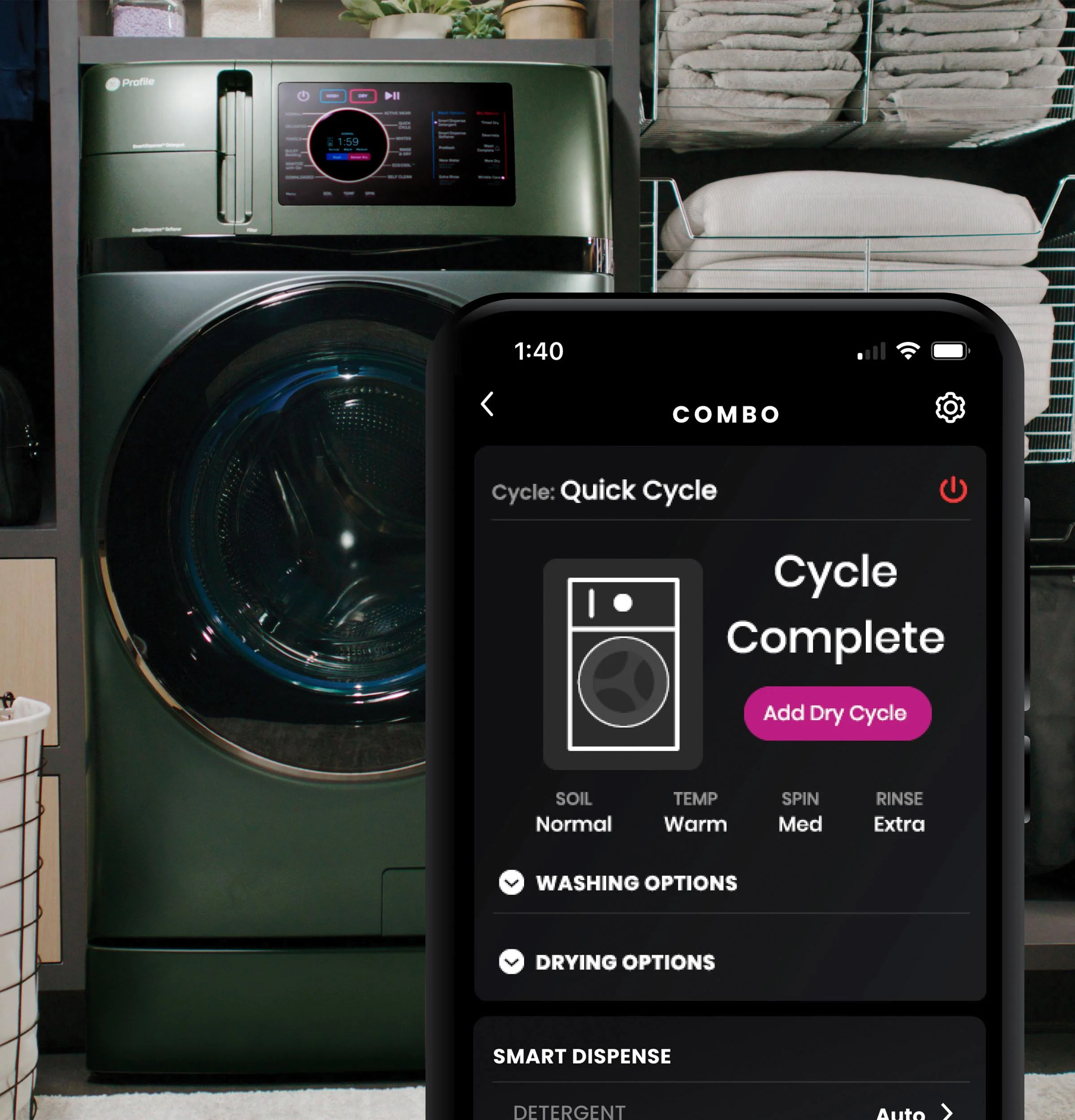 PFQ97HSPVGN GE Profile™ ENERGY STAR® 4.8 cu. ft. Capacity UltraFast Combo with Ventless Inverter Heat Pump Technology Washer/Dryer - Image 20