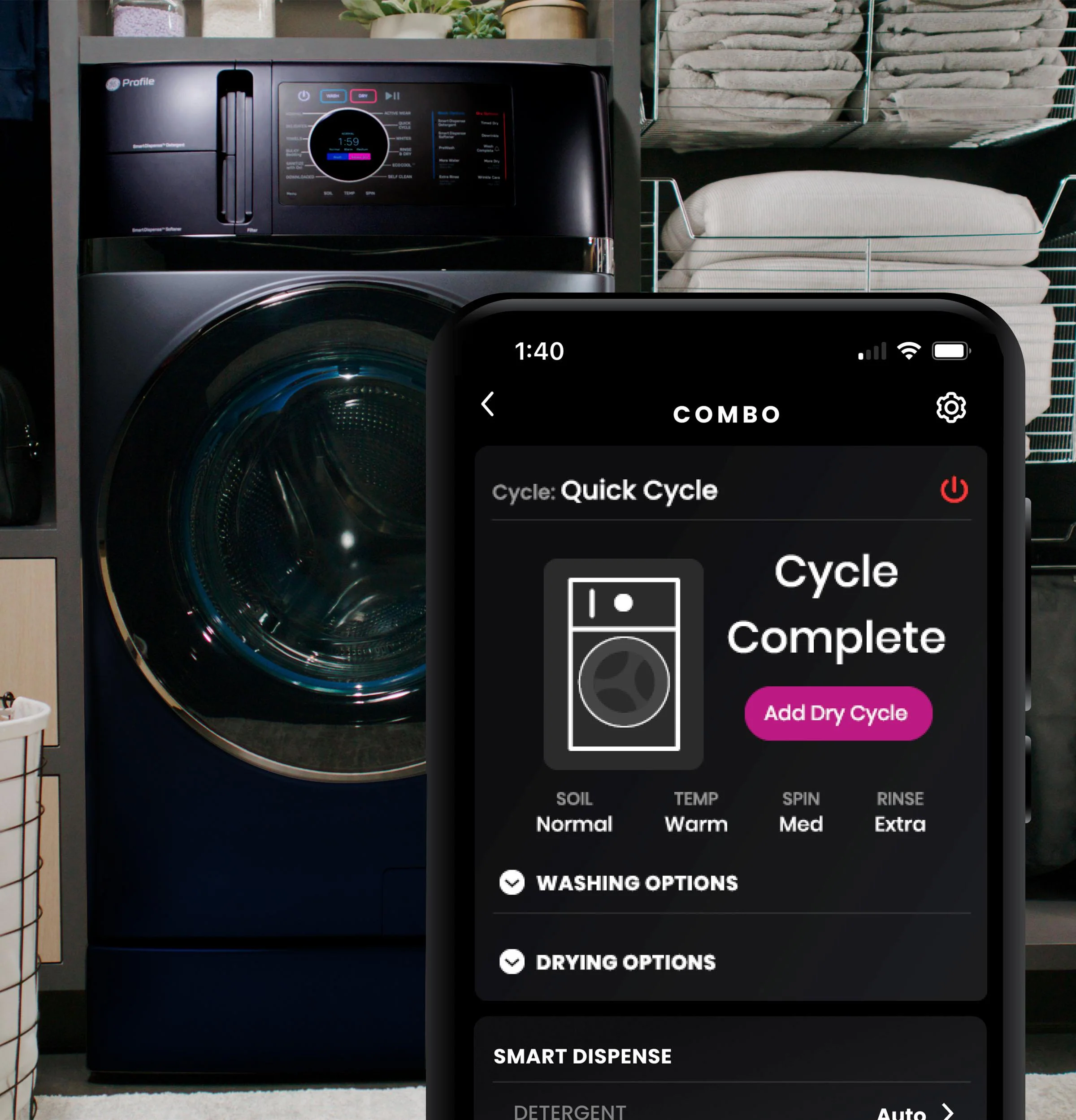 PFQ97HSPVRS GE Profile™ ENERGY STAR® 4.8 cu. ft. Capacity UltraFast Combo with Ventless Inverter Heat Pump Technology Washer/Dryer - Image 20