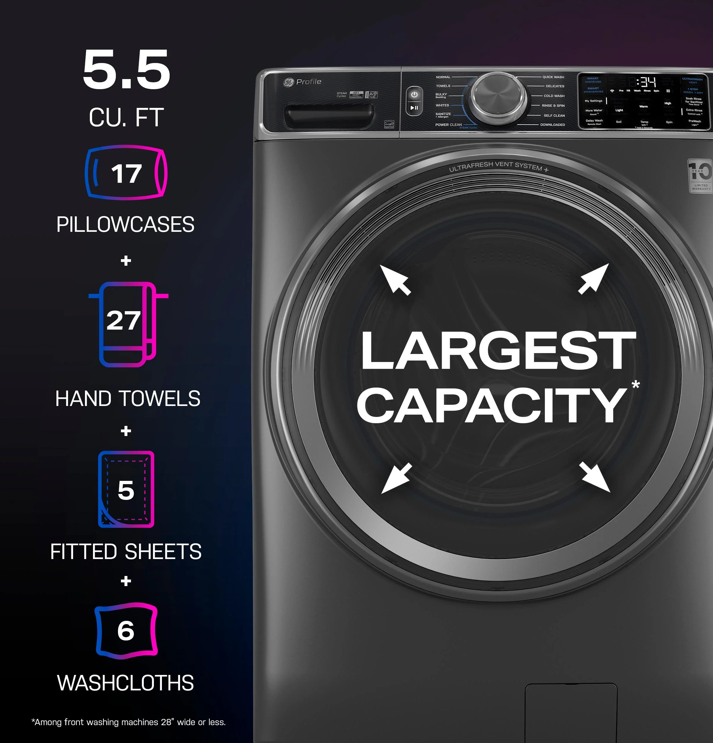 PFW955SPWDS GE Profile™ 5.5 cu. ft. Capacity Smart Front Load ENERGY STAR® Steam Washer with UltraFresh Vent System+ and Smart Wash & Smart Rinse - Image 14