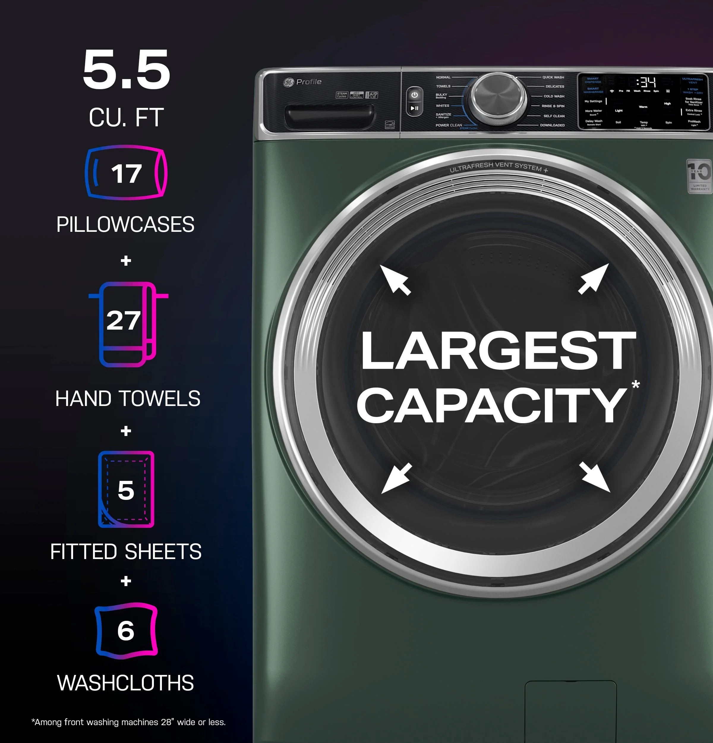 PFW955SPWGN GE Profile™ 5.5 cu. ft. Capacity Smart Front Load ENERGY STAR® Steam Washer with UltraFresh Vent System+ and Smart Wash & Smart Rinse - Image 14