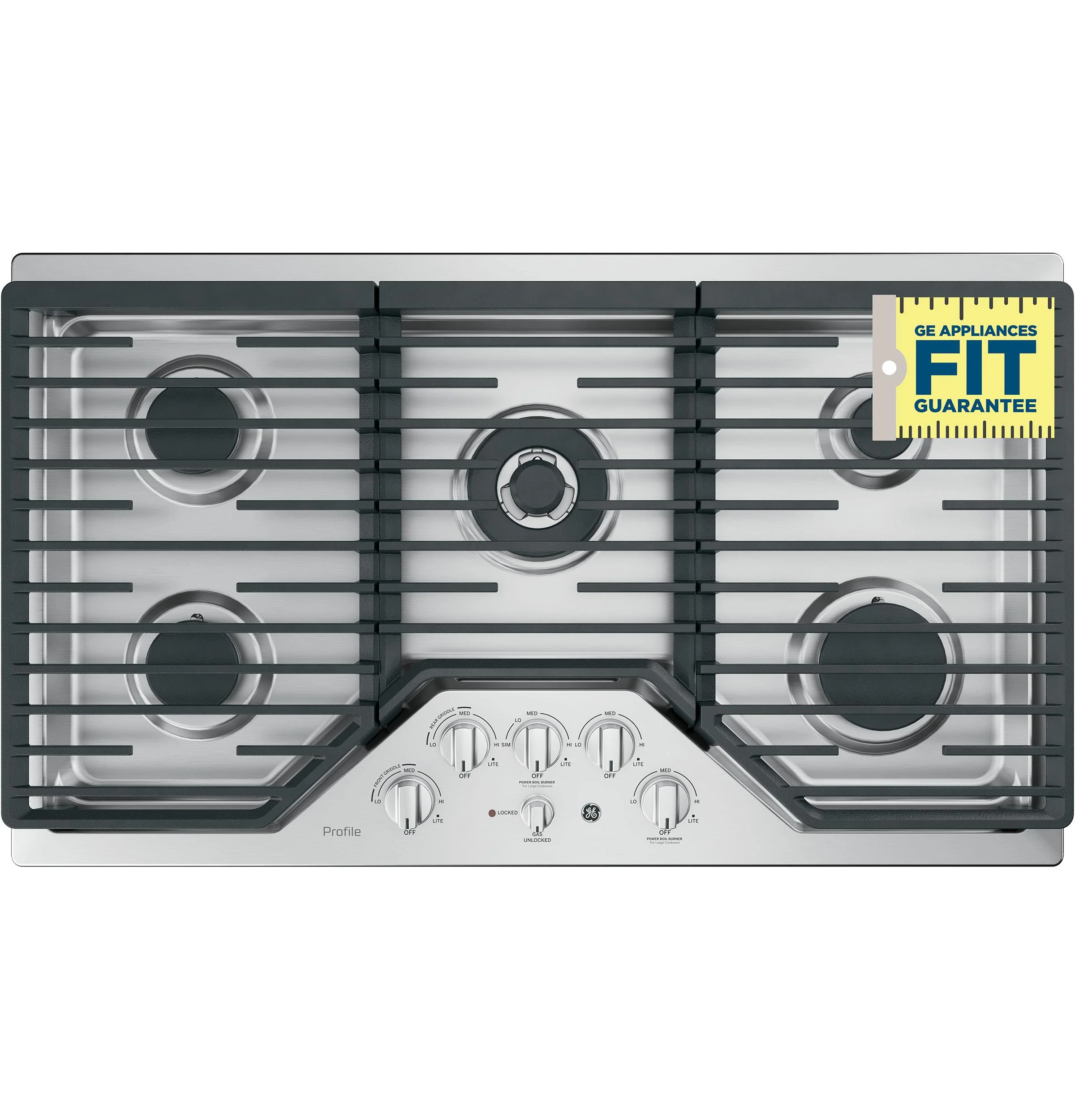 PGP9036SLSS GE Profile™ 36" Built-In Tri-Ring Gas Cooktop with 5 Burners and Included Extra-Large Integrated Griddle - Image 11