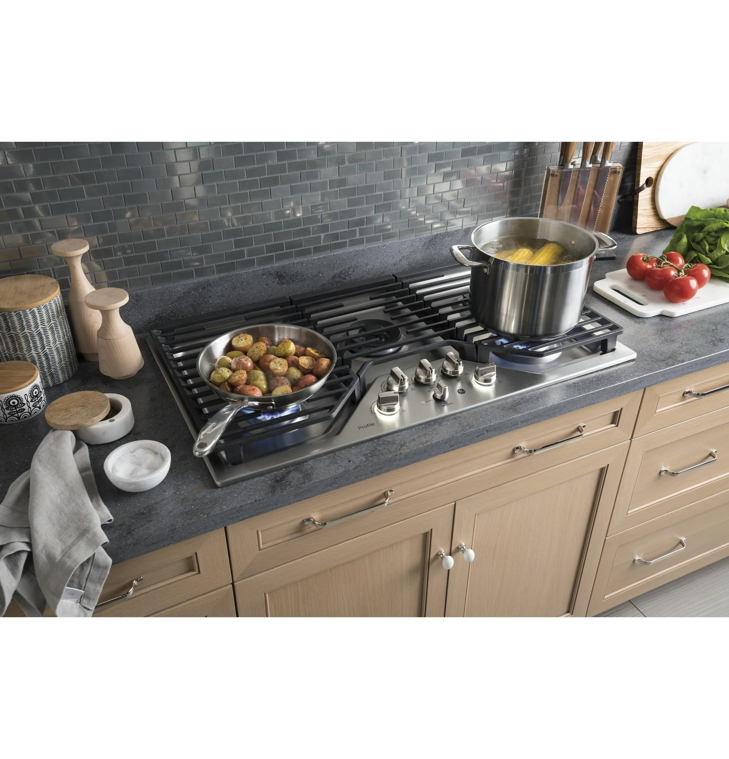 PGP9036SLSS GE Profile™ 36" Built-In Tri-Ring Gas Cooktop with 5 Burners and Included Extra-Large Integrated Griddle - Image 2