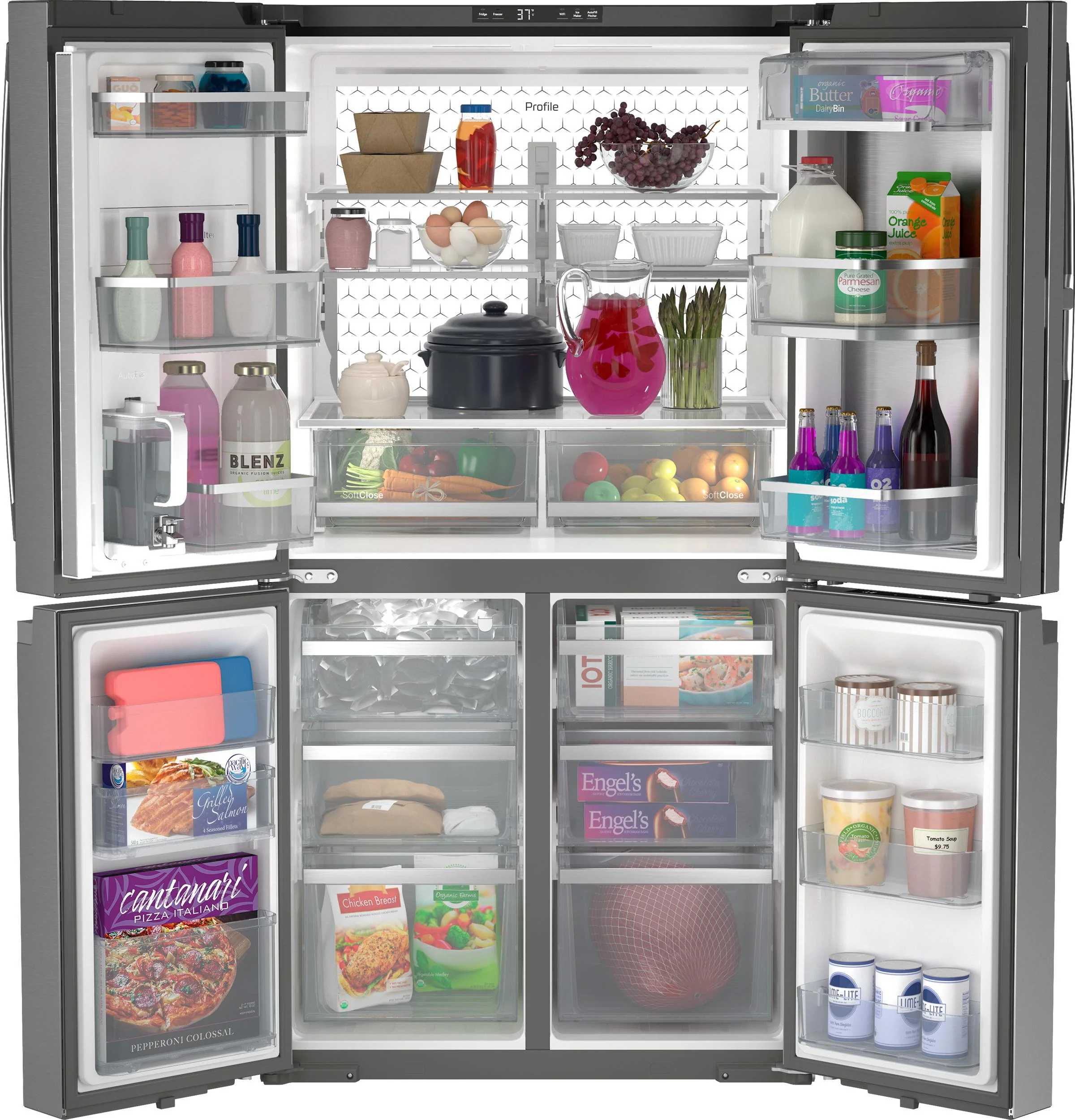 PHD23BYWFS GE Profile™ ENERGY STAR® 22.9 Cu. Ft. Counter-Depth Quad-Door Refrigerator with Dual-Dispense AutoFill Pitcher and Door in Door - Image 4