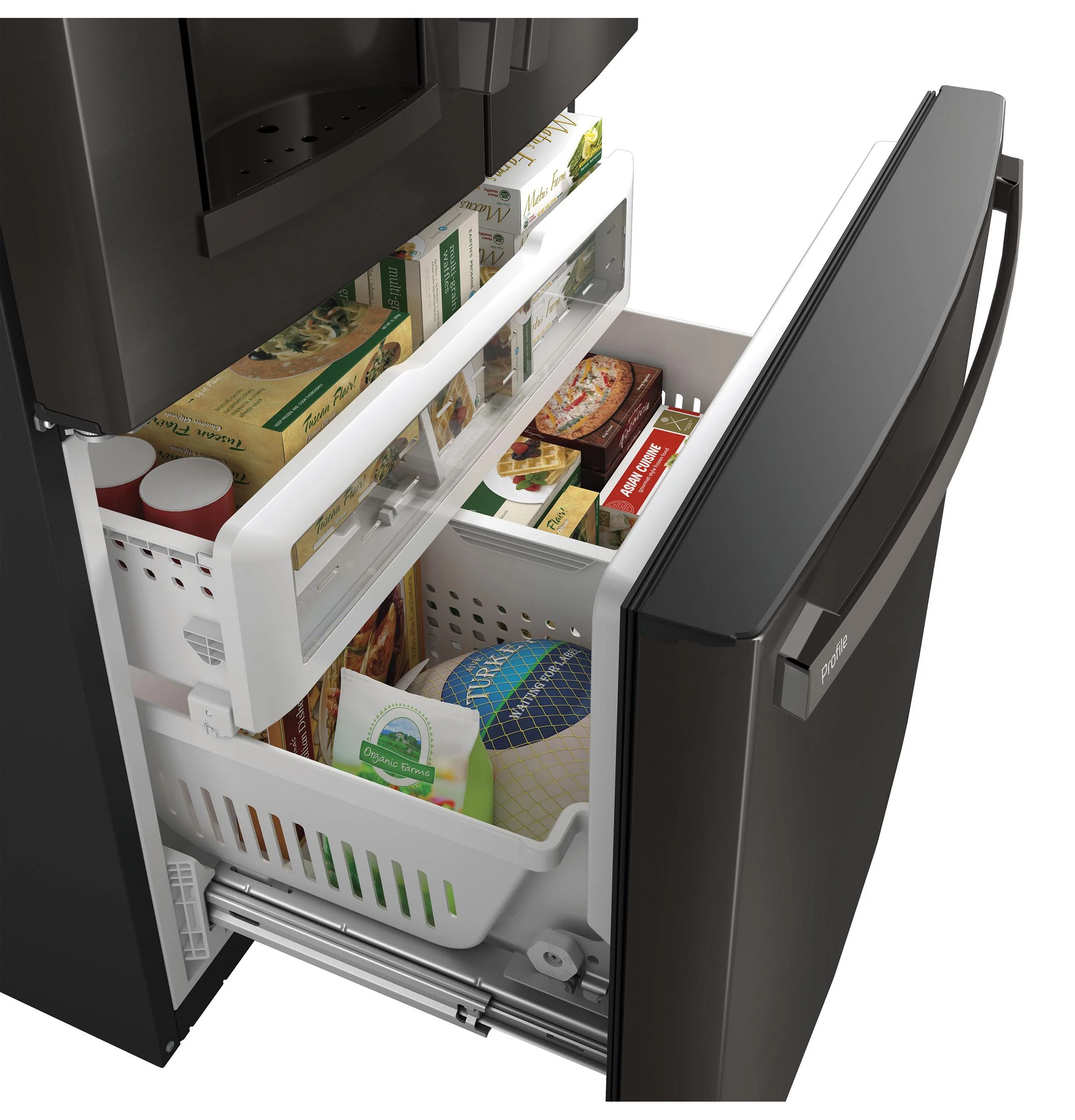 PYE22KBLTS GE Profile™ ENERGY STAR® 22.1 Cu. Ft. Counter-Depth French-Door Refrigerator with Hands-Free AutoFill - Image 3