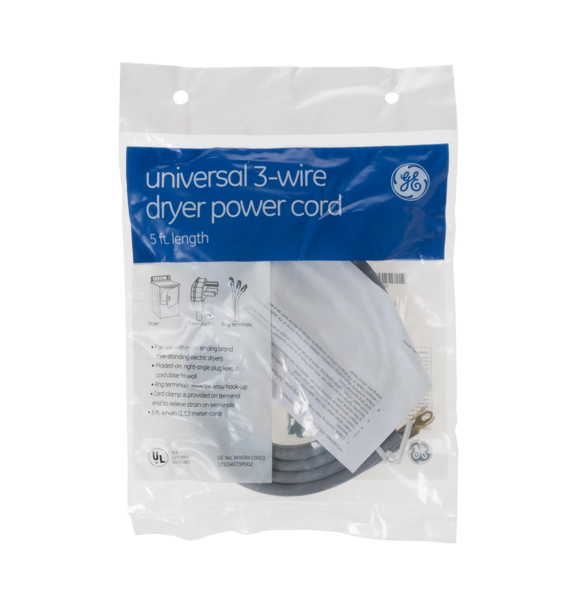 Ge Appliances WX09X10003 5' 30amp 3 wire dryer cord - Image 2