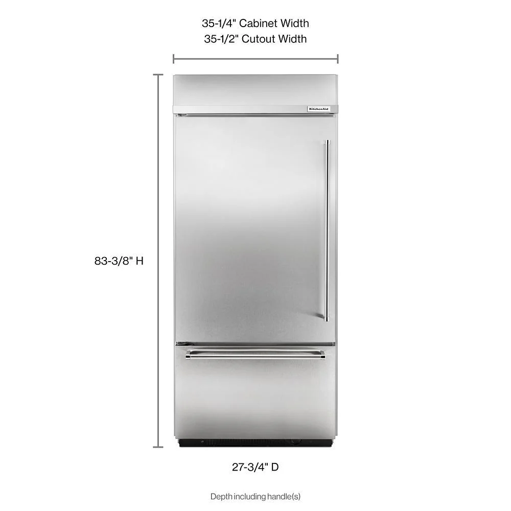 Kitchenaid KBBL306ESS 20.9 Cu. Ft. 36" Width Built-In Stainless Bottom Mount Refrigerator with Platinum Interior Design - Image 3
