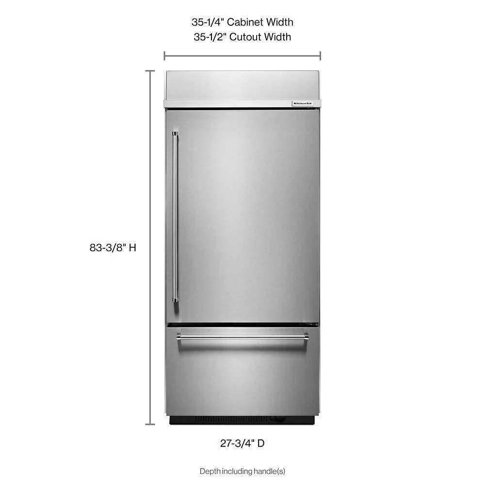 Kitchenaid KBBR306ESS 20.9 Cu. Ft. 36" Width Built-In Stainless Bottom Mount Refrigerator with Platinum Interior Design - Image 3