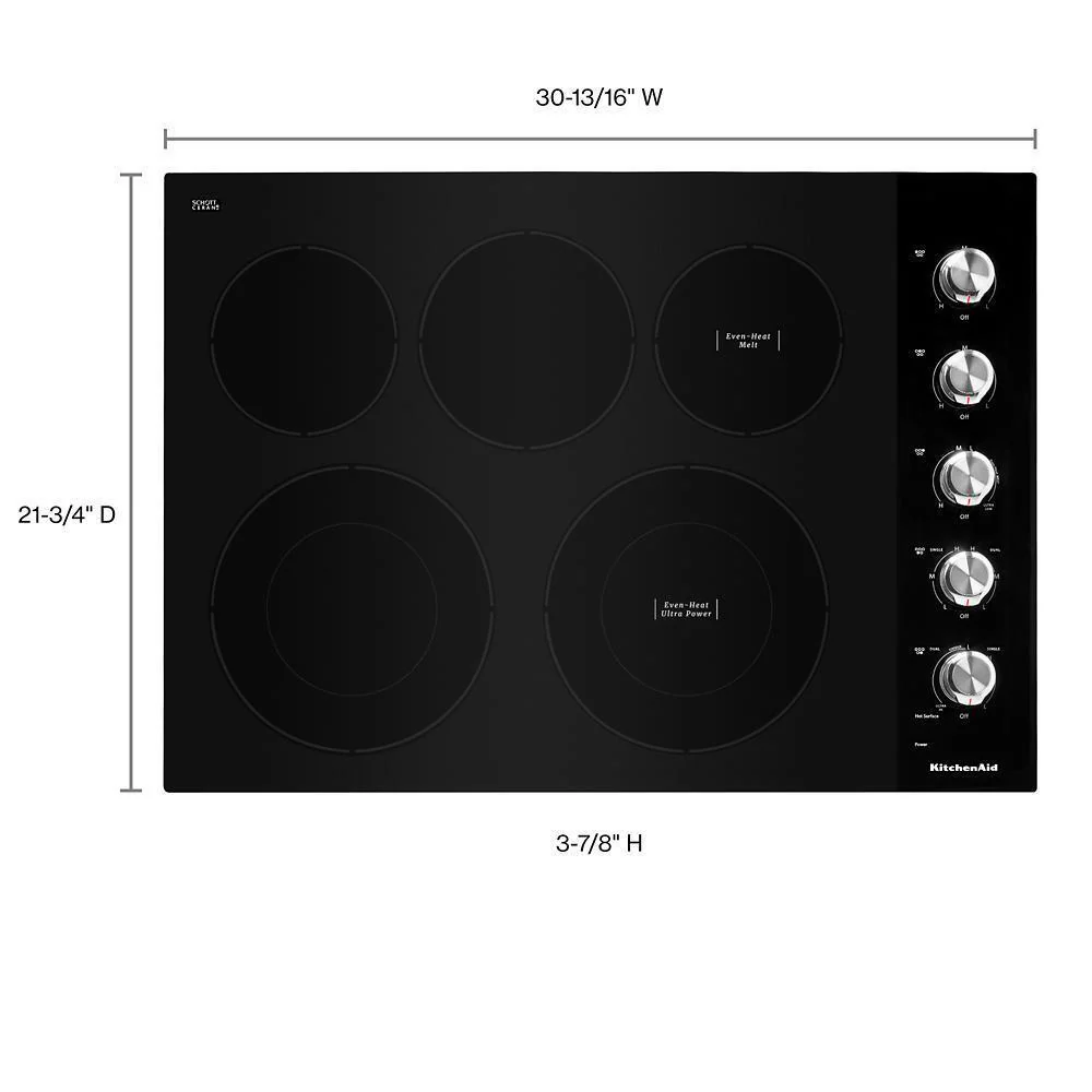 Kitchenaid KCES550HBL 30" Electric Cooktop with 5 Elements and Knob Controls - Image 5