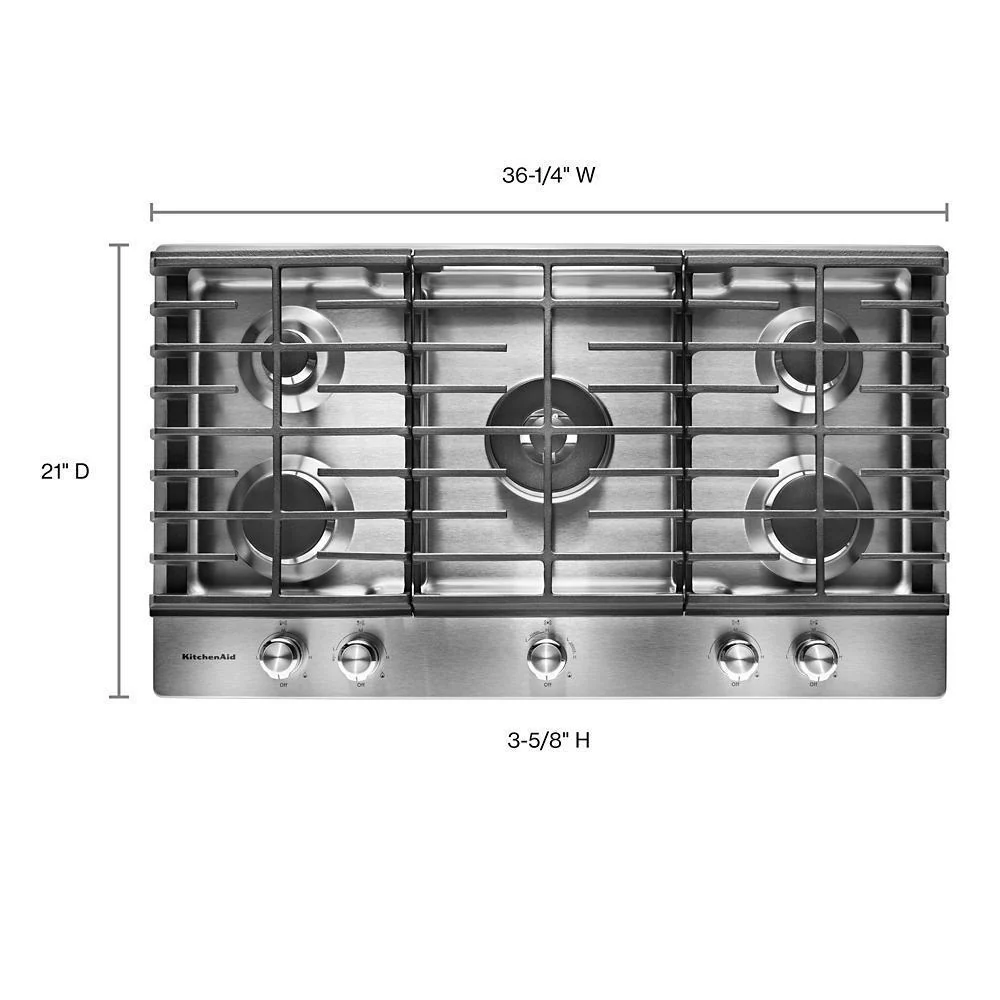 Kitchenaid KCGS556ESS 36" 5-Burner Gas Cooktop - Image 3