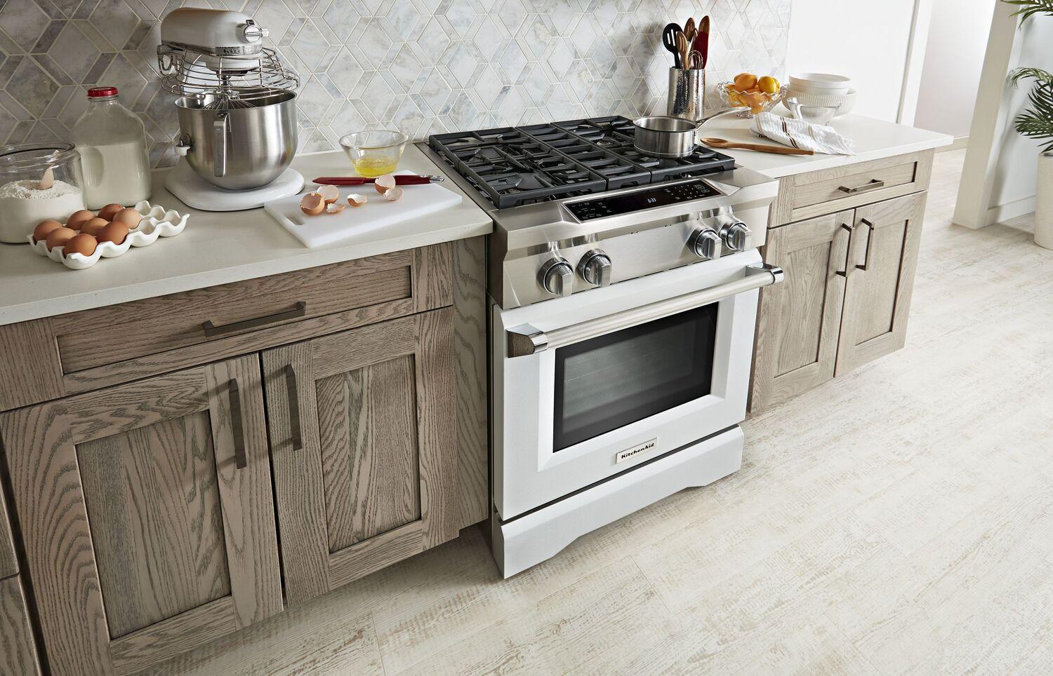 Kitchenaid KDRS407VMW 30'' 4-Burner Dual Fuel Freestanding Range, Commercial-Style Imperial White - Image 4