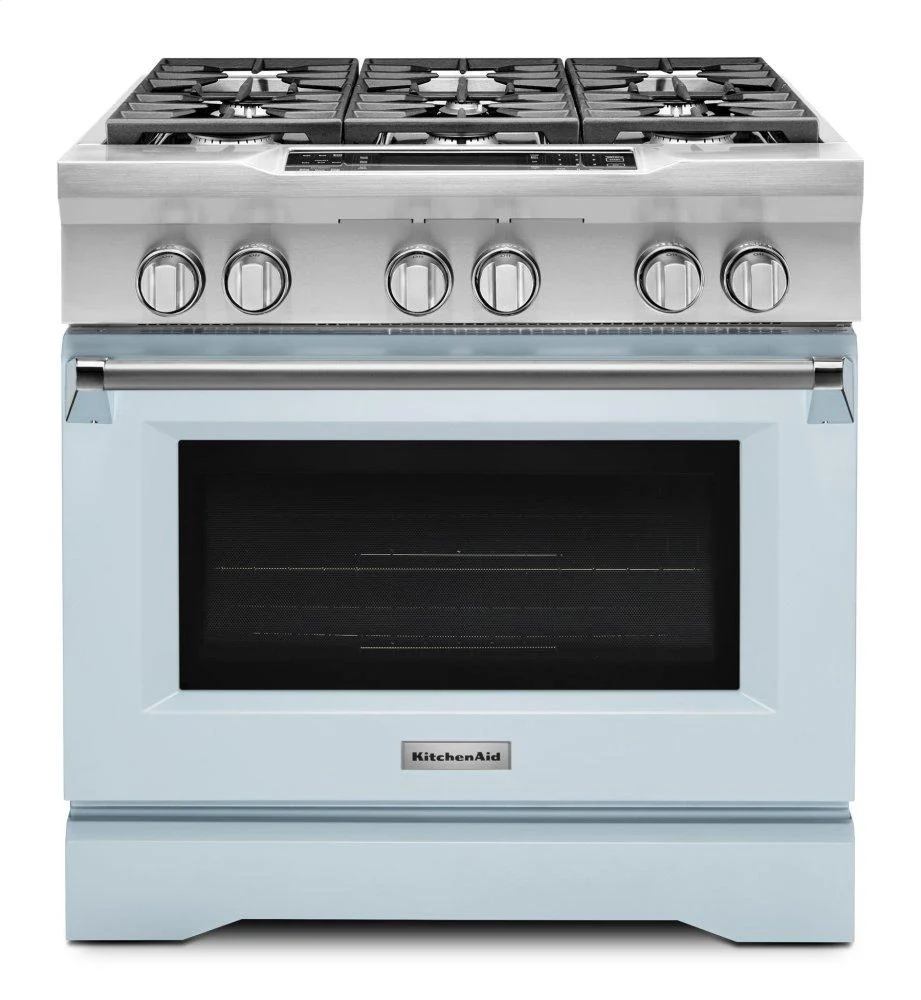 Kitchenaid KDRS467VMB Limited Edition KitchenAid® 36'' 6-Burner Dual Fuel Freestanding Range, Commercial-Style - Misty Blue