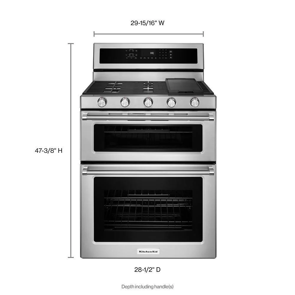 Kitchenaid KFGD500ESS 30-Inch 5 Burner Gas Double Oven Convection Range - Image 4