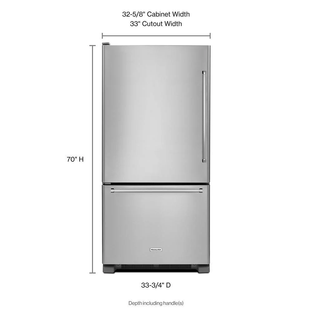 Kitchenaid KRBL102ESS 22 cu. ft. 33-Inch Width Full Depth Non Dispense Bottom Mount Refrigerator - Image 2