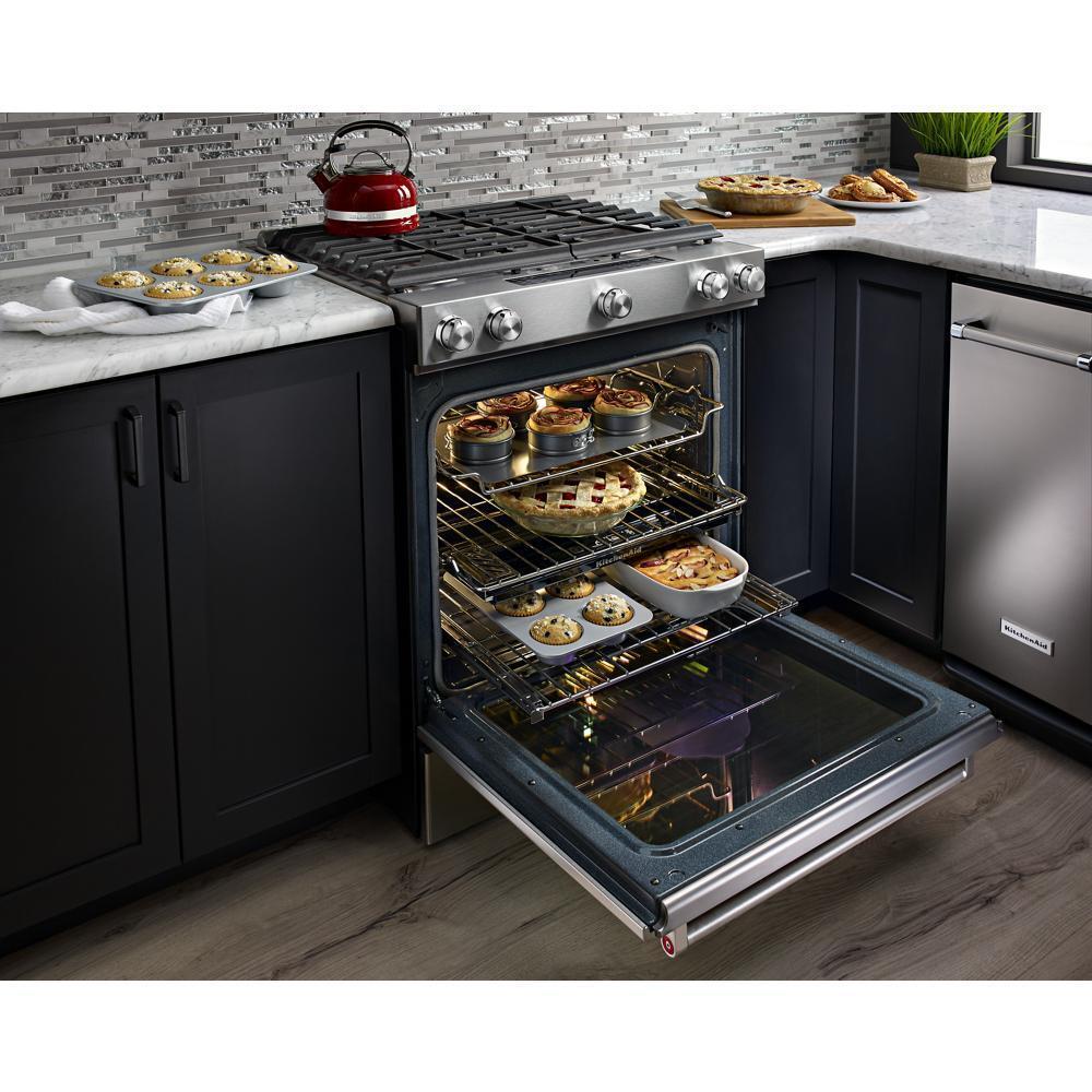 Kitchenaid KSGB900ESS 30-Inch 5 Burner Gas Convection Slide-In Range with Baking Drawer - Image 14