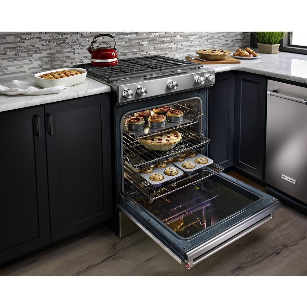 Kitchenaid KSGB900ESS 30-Inch 5 Burner Gas Convection Slide-In Range with Baking Drawer - Image 15