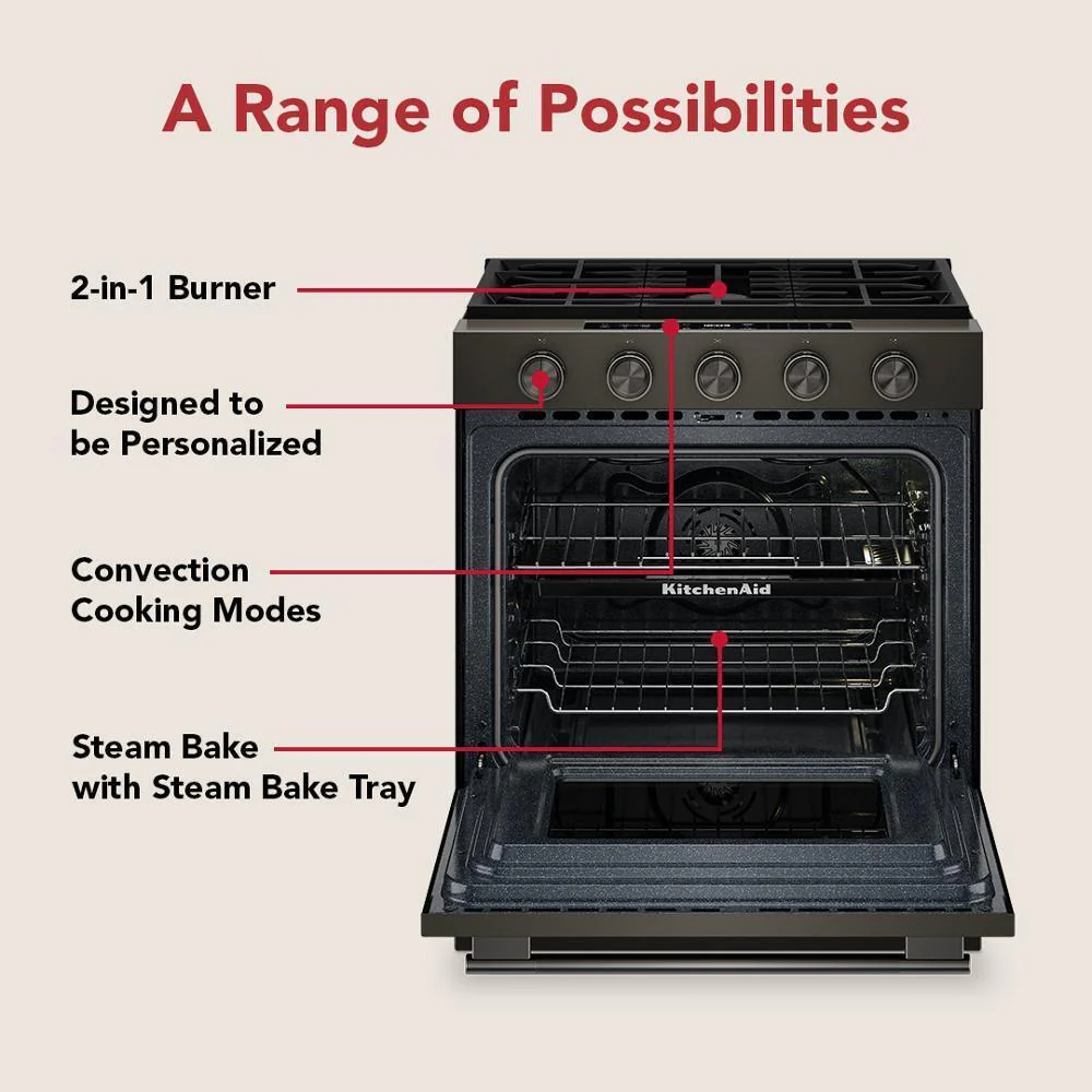 Kitchenaid KSGS530SBE 5.0 Cu. Ft. Smart Slide-in Gas Range with Convection Cooking Modes and 2-in-1 Burner - Image 10
