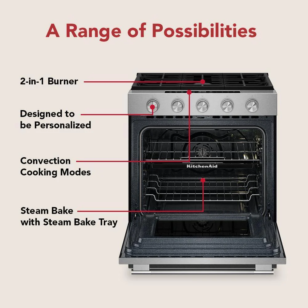 Kitchenaid KSGS530SPS 5.0 Cu. Ft. Smart Slide-in Gas Range with Convection Cooking Modes and 2-in-1 Burner - Image 12
