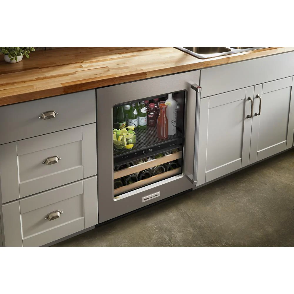 Kitchenaid KUBL214KSB 24" Beverage Center with Glass Door and Wood-Front Racks - Image 8