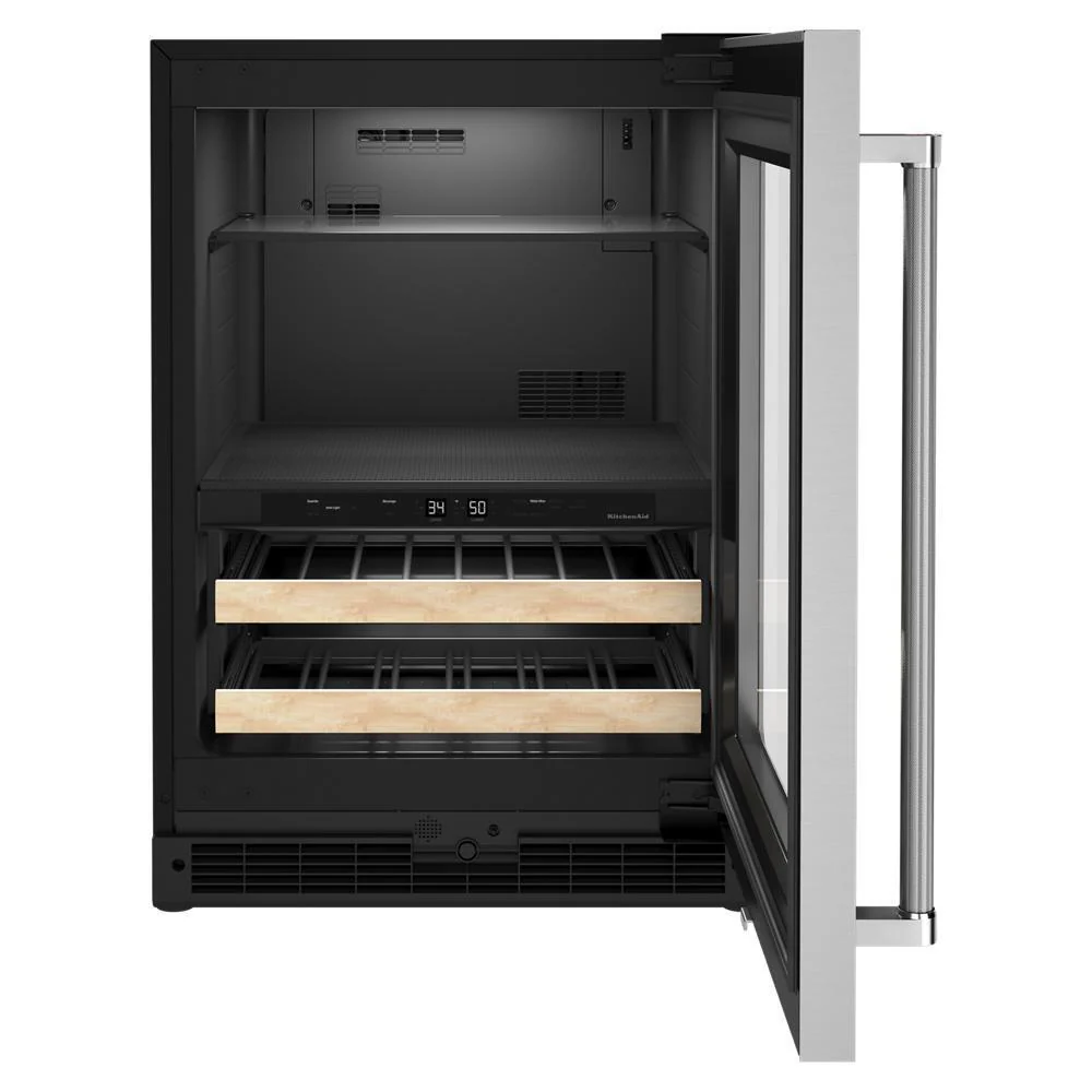 Kitchenaid KUBR214KSB 24" Beverage Center with Glass Door and Wood-Front Racks - Image 6