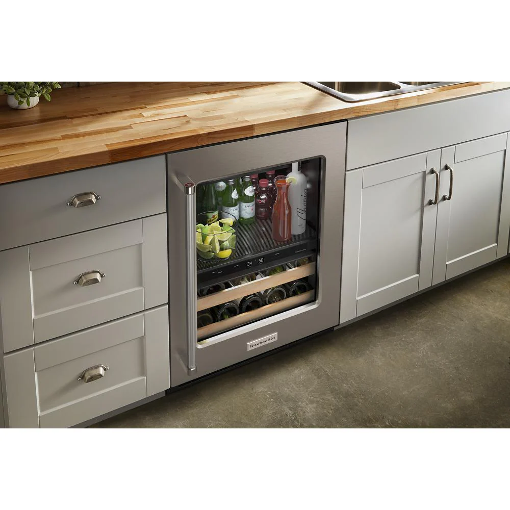 Kitchenaid KUBR214KSB 24" Beverage Center with Glass Door and Wood-Front Racks - Image 7