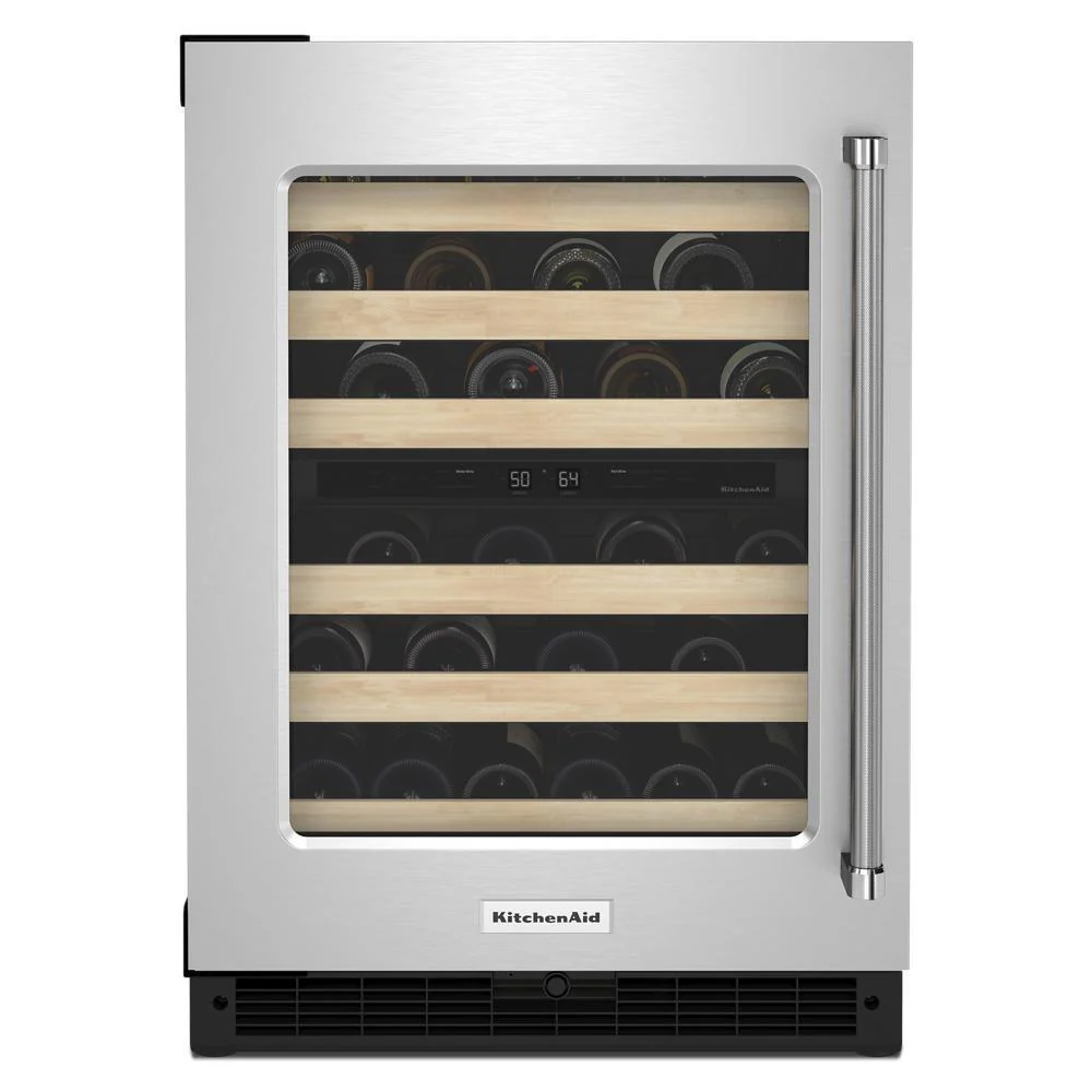 Kitchenaid KUWL214KSB 24" Undercounter Wine Cellar with Glass Door and Wood-Front Racks - Image 4