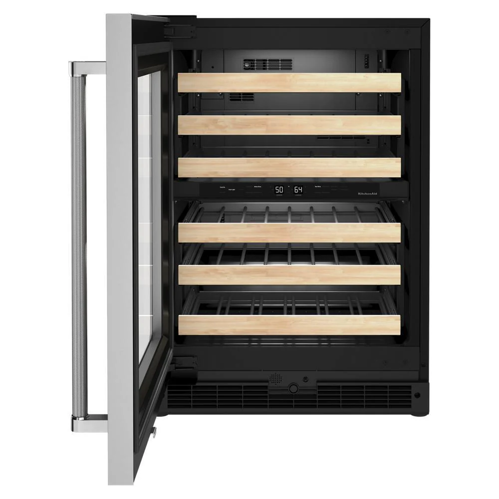 Kitchenaid KUWL214KSB 24" Undercounter Wine Cellar with Glass Door and Wood-Front Racks - Image 7