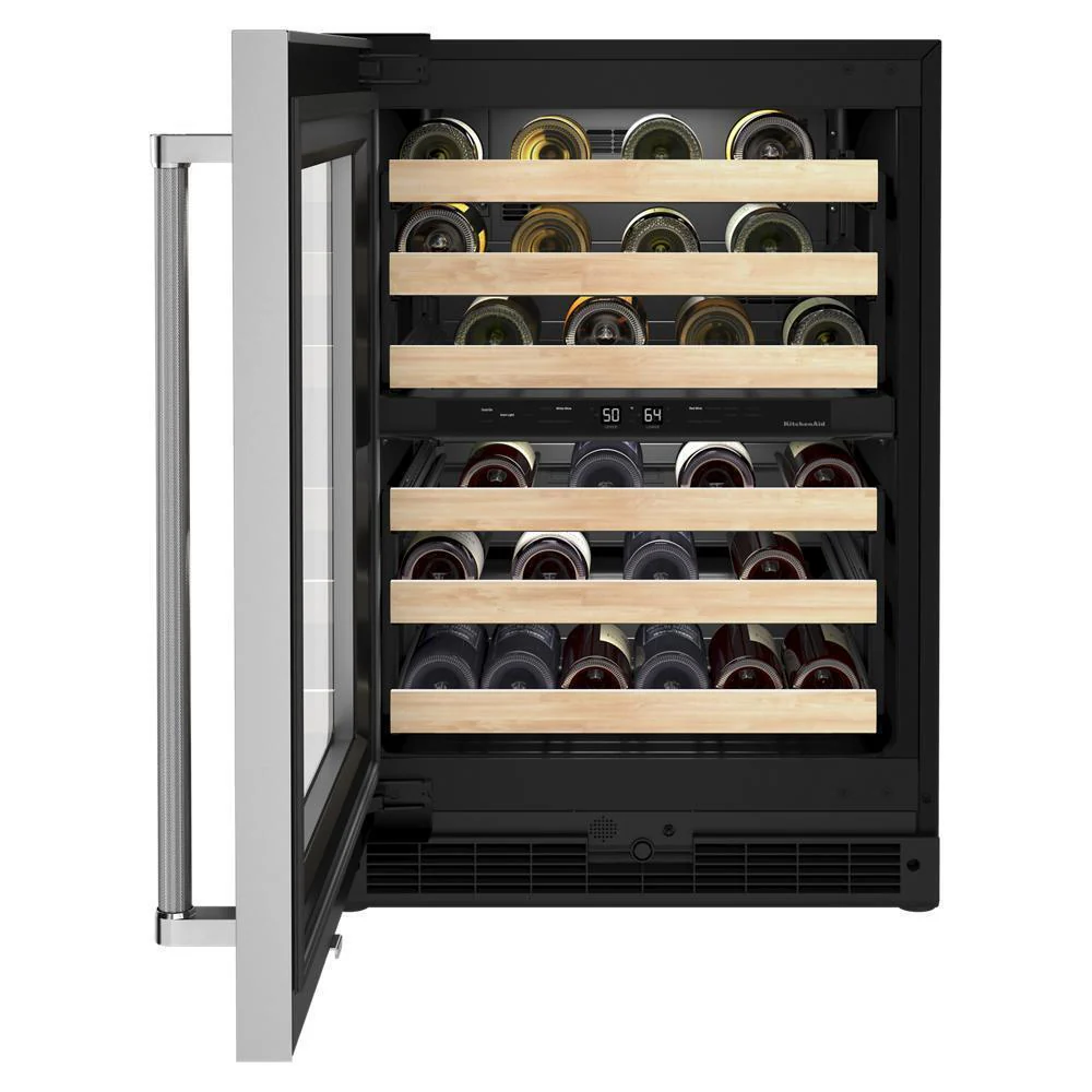 Kitchenaid KUWL214KSB 24" Undercounter Wine Cellar with Glass Door and Wood-Front Racks - Image 8