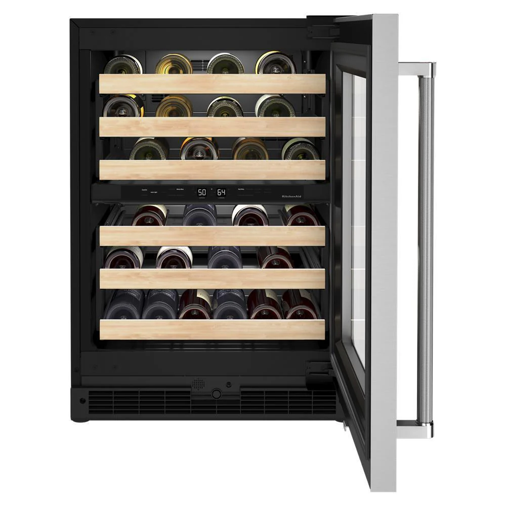 Kitchenaid KUWR214KSB 24" Undercounter Wine Cellar with Glass Door and Wood-Front Racks - Image 8