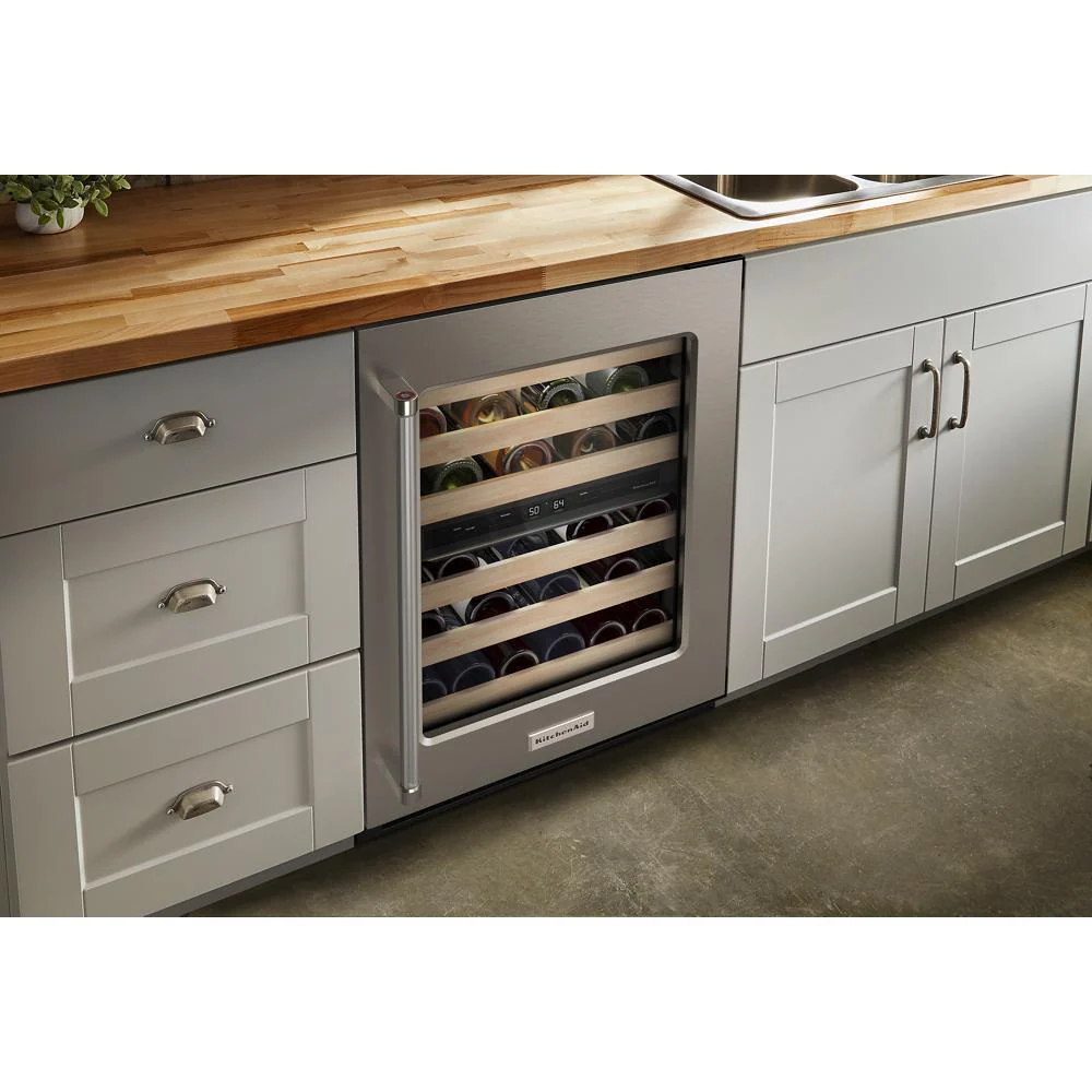 Kitchenaid KUWR214KSB 24" Undercounter Wine Cellar with Glass Door and Wood-Front Racks - Image 9