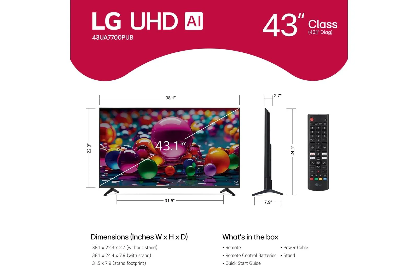 Lg 43UA7700PUB 43 Inch Class LG UHD AI UA77 4K Smart TV 2025 - Image 12
