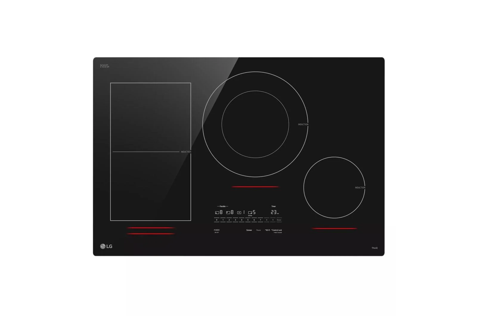 Lg CBIH3017BE 30" Induction Cooktop, 4 Elements, White Backlit, Red Bar, Bridge, ThinQ® - Image 2