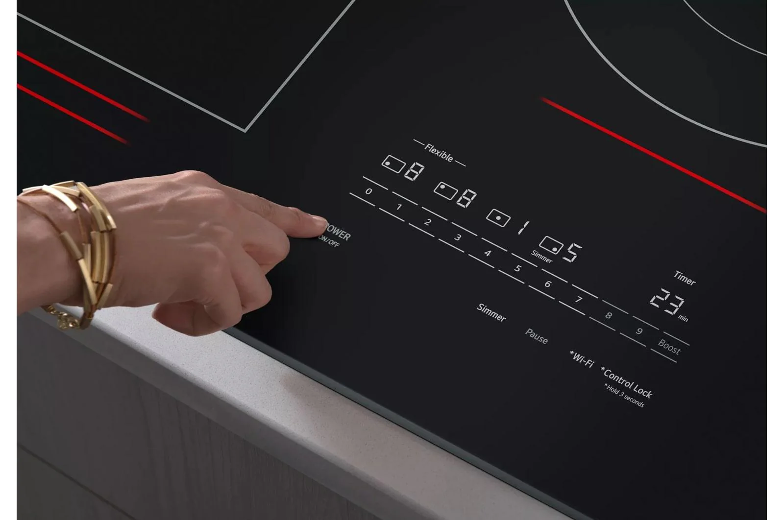 Lg CBIH3017BE 30" Induction Cooktop, 4 Elements, White Backlit, Red Bar, Bridge, ThinQ® - Image 6