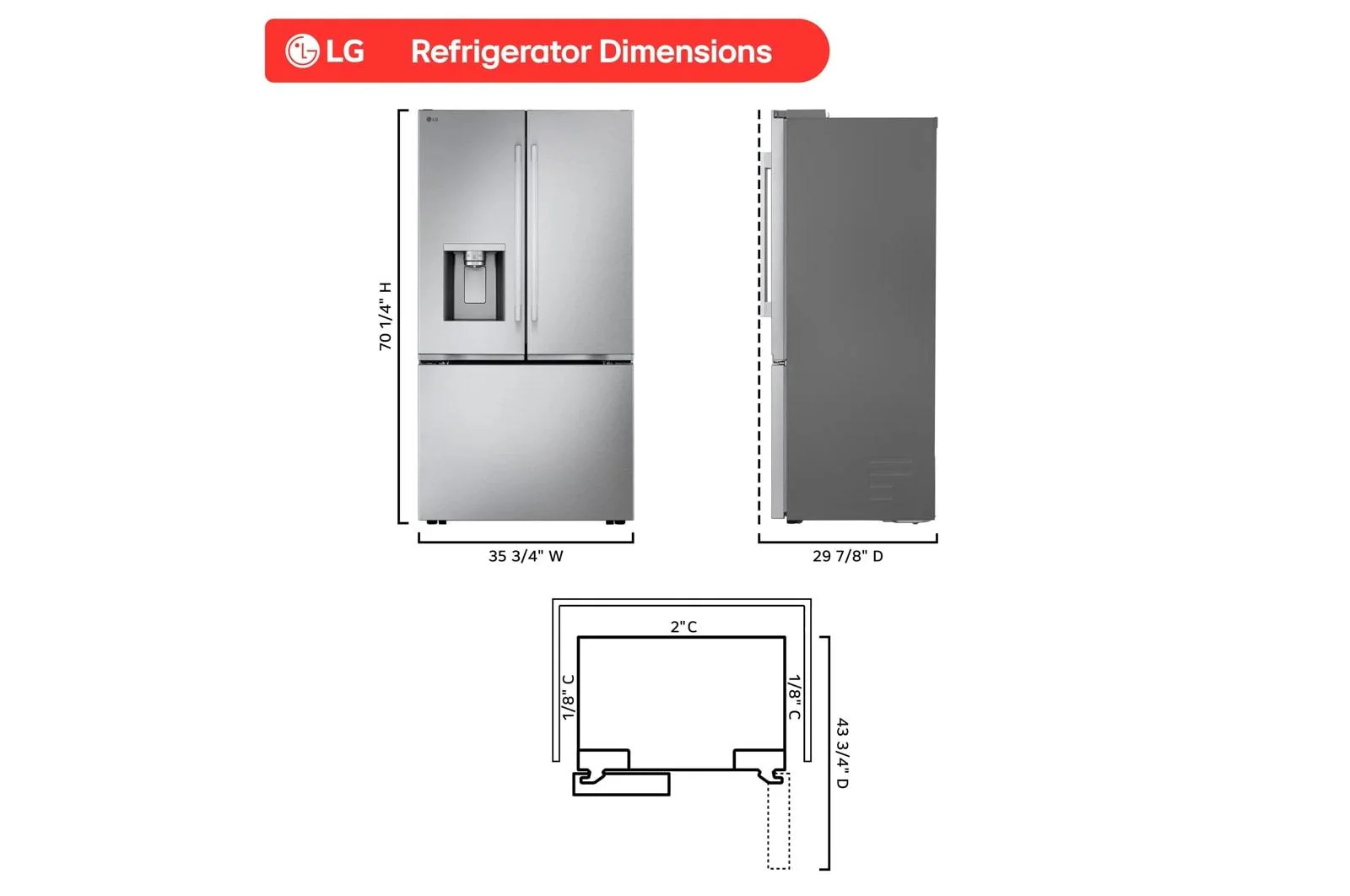 Lg LF24Z6330S 24 cu. ft. Counter-Depth MAX™ with Zero Clearance™ 3-Door French Door Refrigerator - Image 3