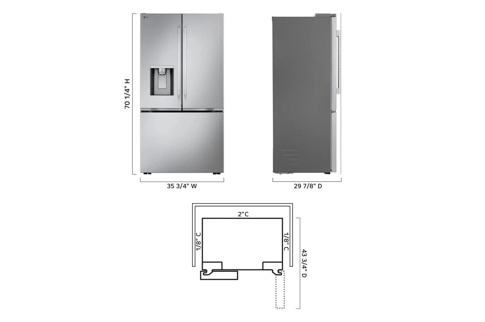Lg LF24Z6330S 24 cu. ft. Counter-Depth MAX™ with Zero Clearance™ 3-Door French Door Refrigerator - Image 9