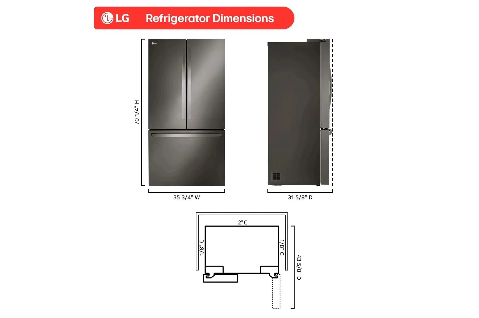 Lg LRFLC2706D 36" Wide, 27 cu ft. 3 Door French Door, C/Depth Refrigerator with Internal Water Dispenser, PrintProof Black Stainless Steel - Image 4