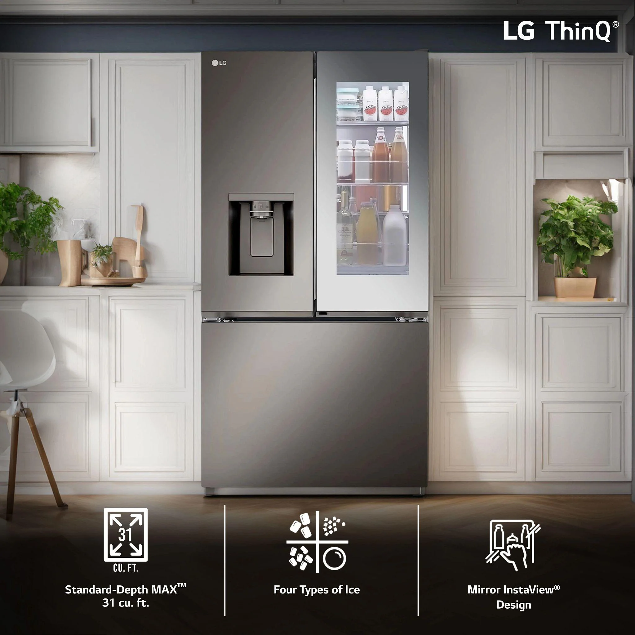 Lg 31 cu. ft. Smart Standard-Depth MAX™ French Door Refrigerator with Four Types of Ice and Mirror InstaView® - Image 13