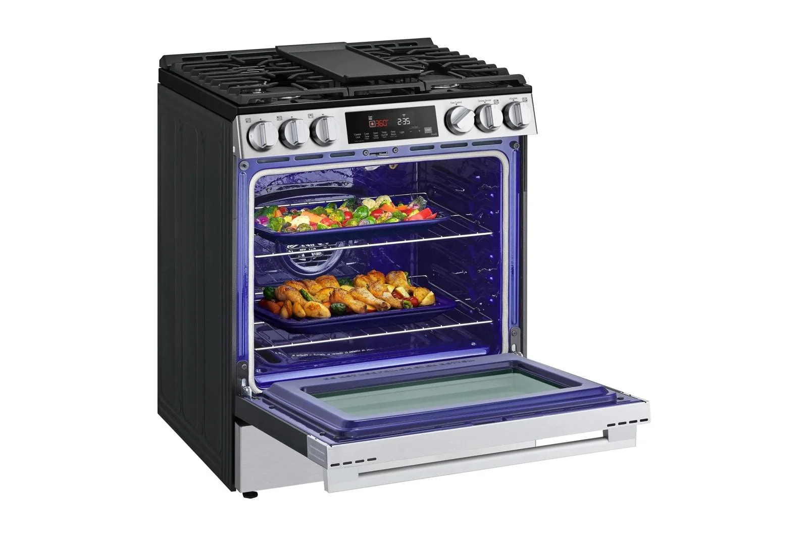 Lg LSGL5833X 5.8 cu.ft. Smart Gas Single Oven Slide-in Range, Air Fry, Fan Convection, EasyClean®, Self Clean, ThinQ®, Printproof® Stainless Steel - New Handle - Image 4