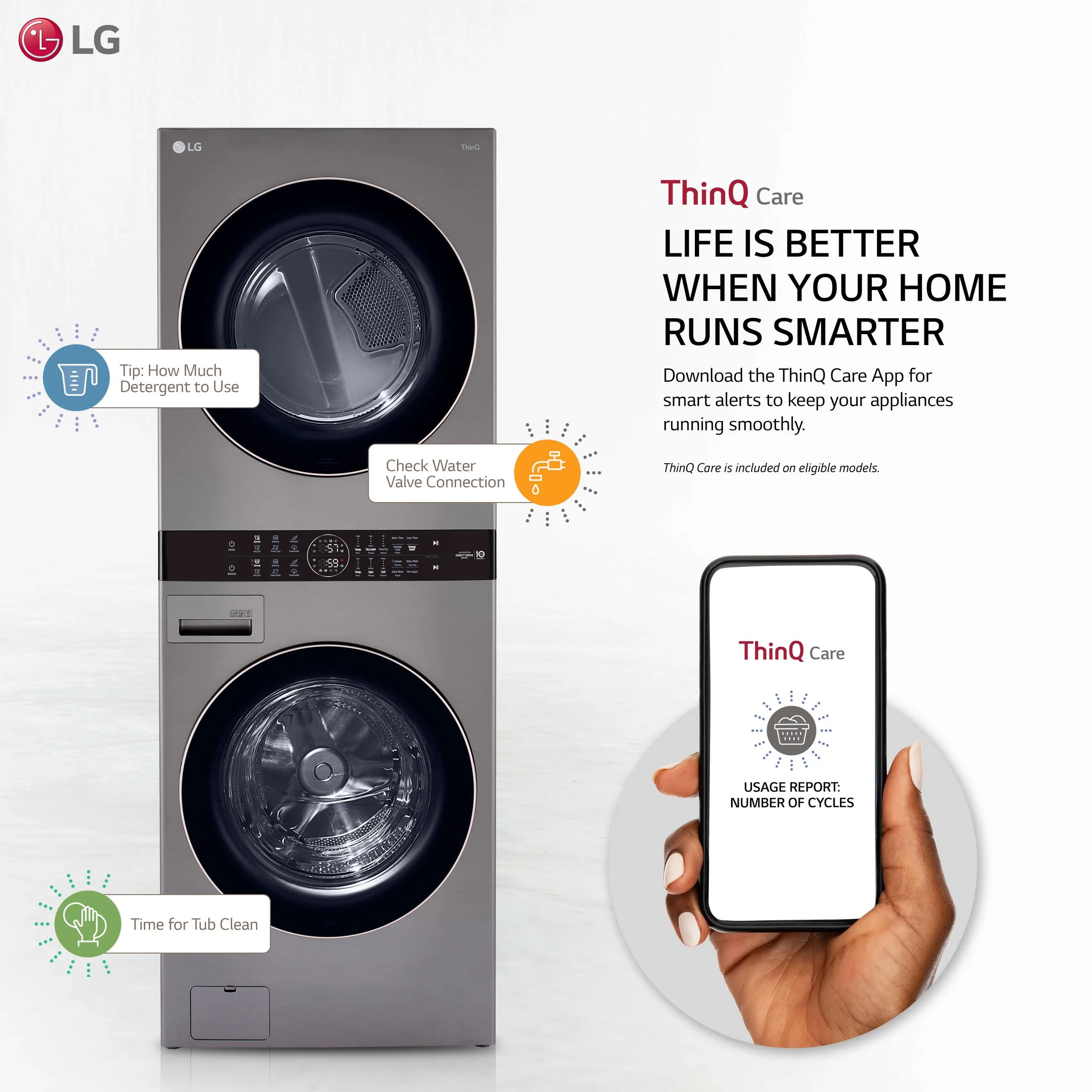 Lg WKE100HVA Single Unit Front Load LG WashTower™ with Center Control™ 4.5 cu. ft. Washer and 7.4 cu. ft. Electric Dryer - Image 2