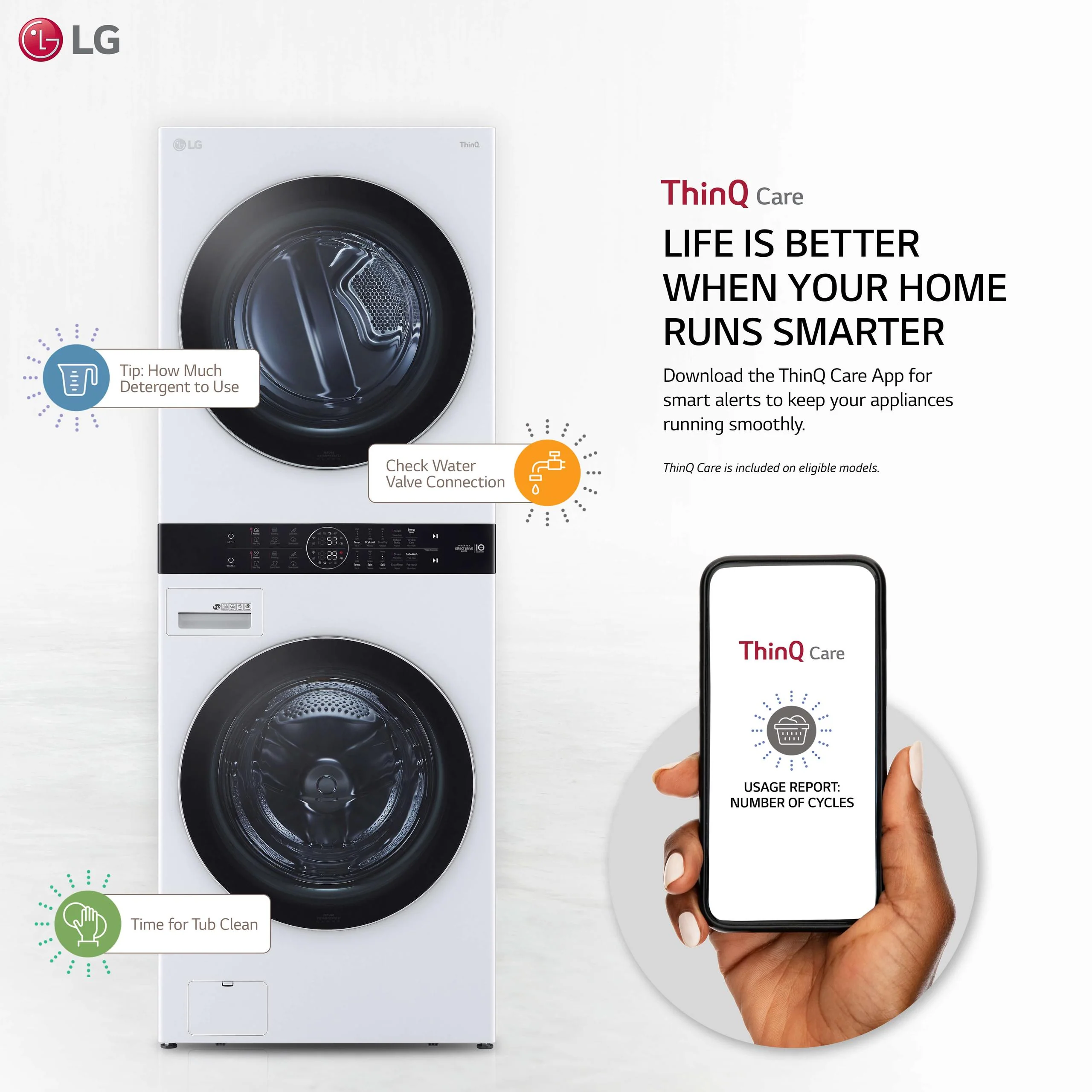 Lg WKEX200HWA Single Unit Front Load LG WashTower™ with Center Control™ 4.5 cu. ft. Washer and 7.4 cu. ft. Electric Dryer - Image 2