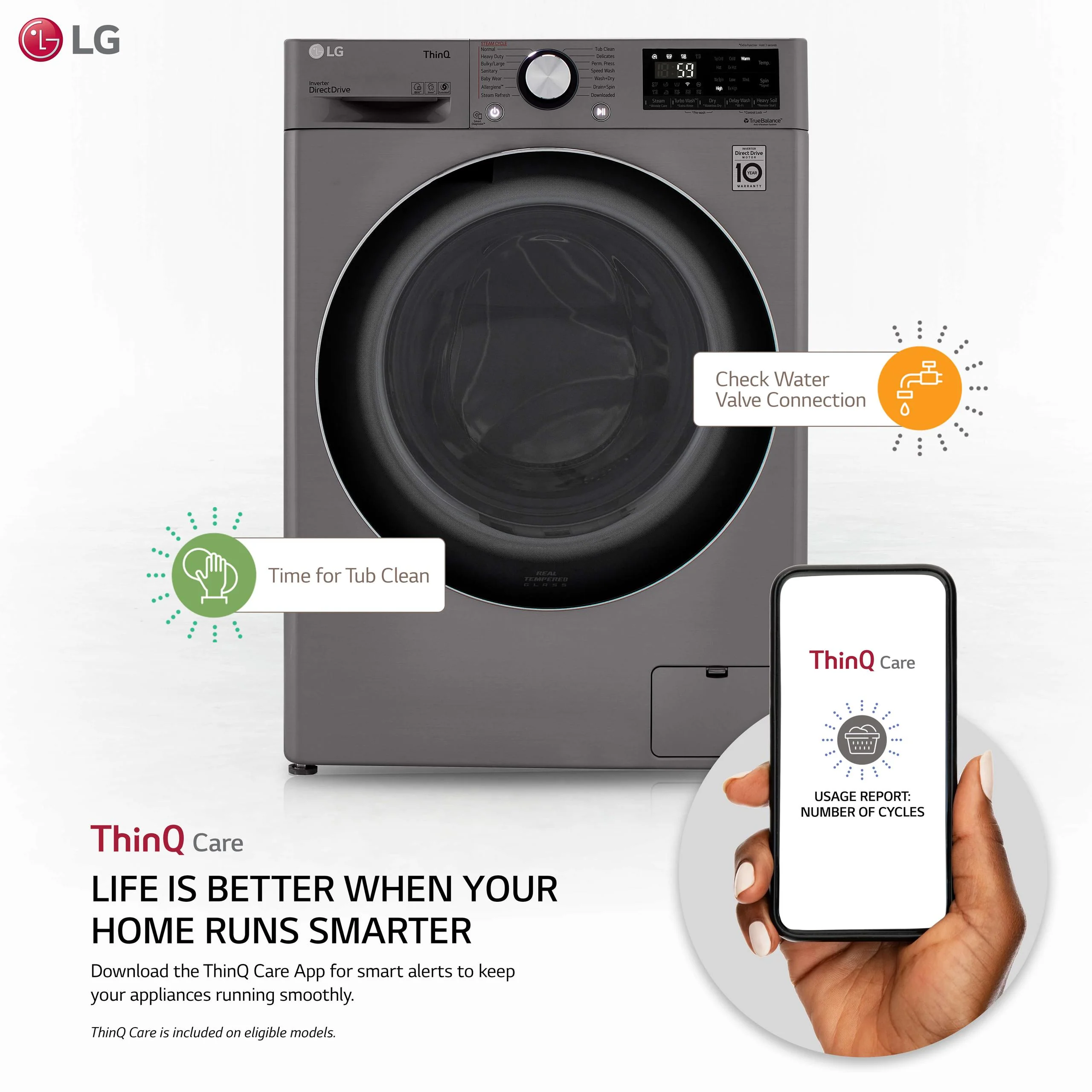 Lg WM3555HVA 2.4 cu. ft. Smart Wi-Fi Enabled Compact Front Load All-In-One Washer/Dryer Combo with Built-In Intelligence - Image 2
