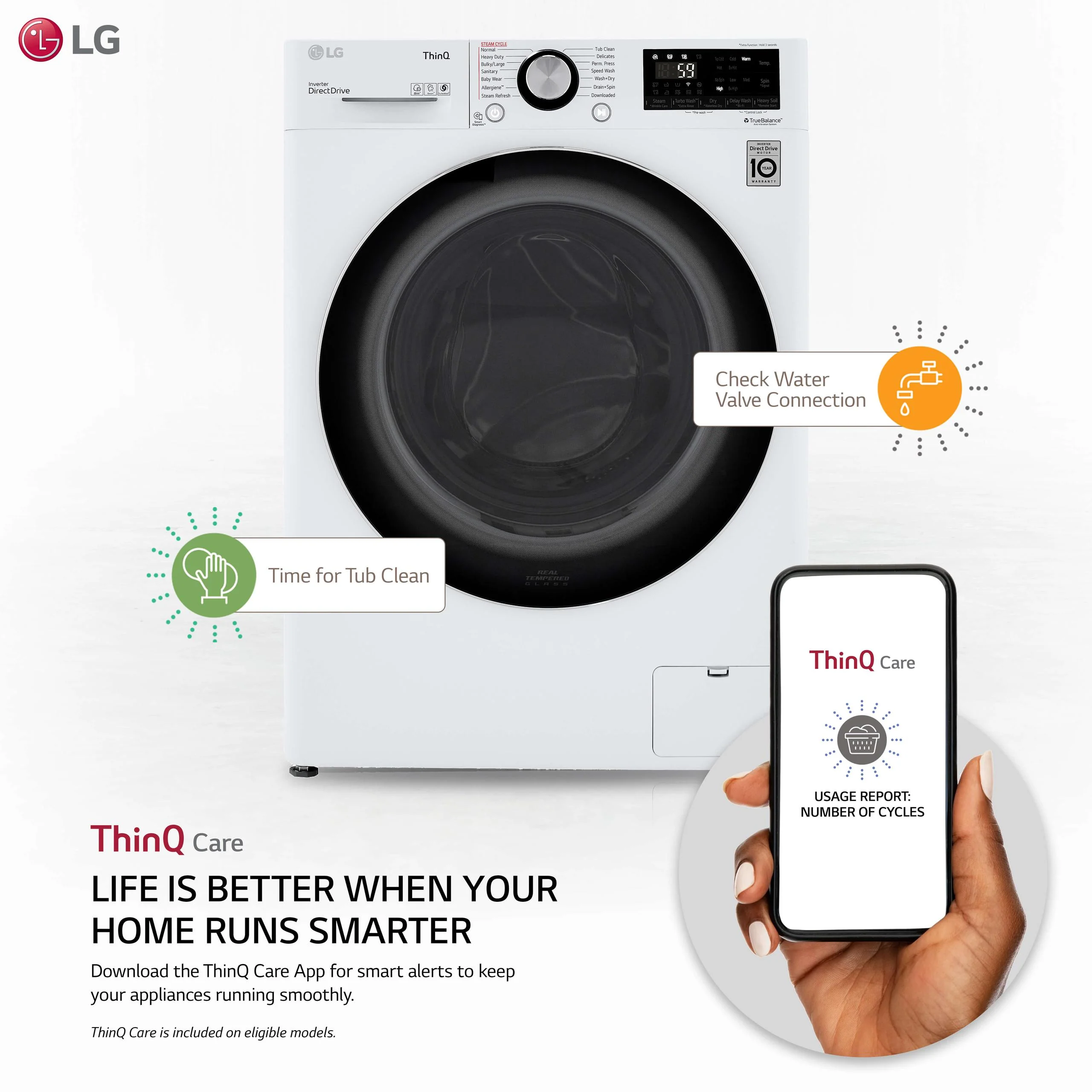Lg WM3555HWA 2.4 cu. ft. Smart Wi-Fi Enabled Compact Front Load All-In-One Washer/Dryer Combo with Built-In Intelligence - Image 2