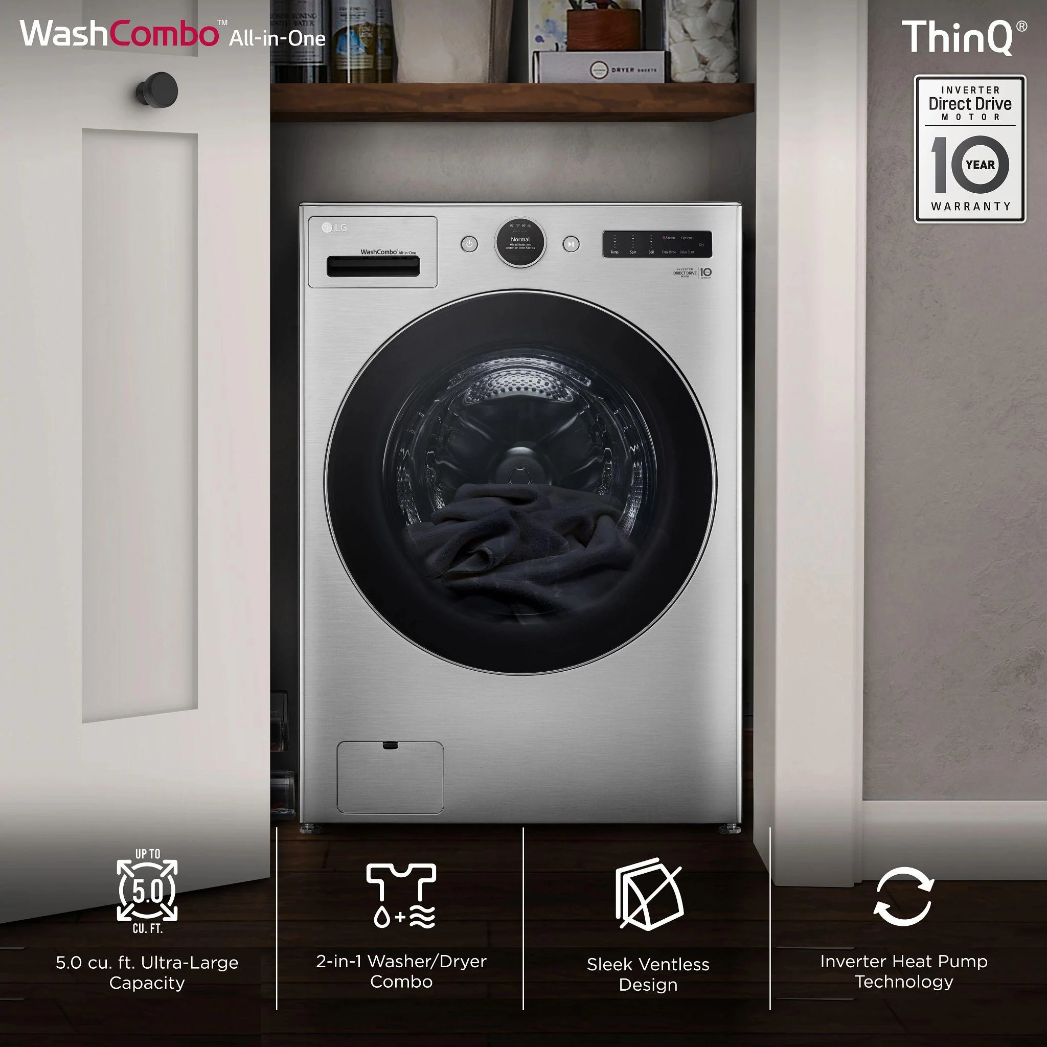 Lg WM6998HVA Ventless Washer/Dryer Combo LG WashCombo™ All-in-One 5.0 cu. ft. Mega Capacity with Inverter HeatPump™ Technology and Direct Drive Motor - Image 25
