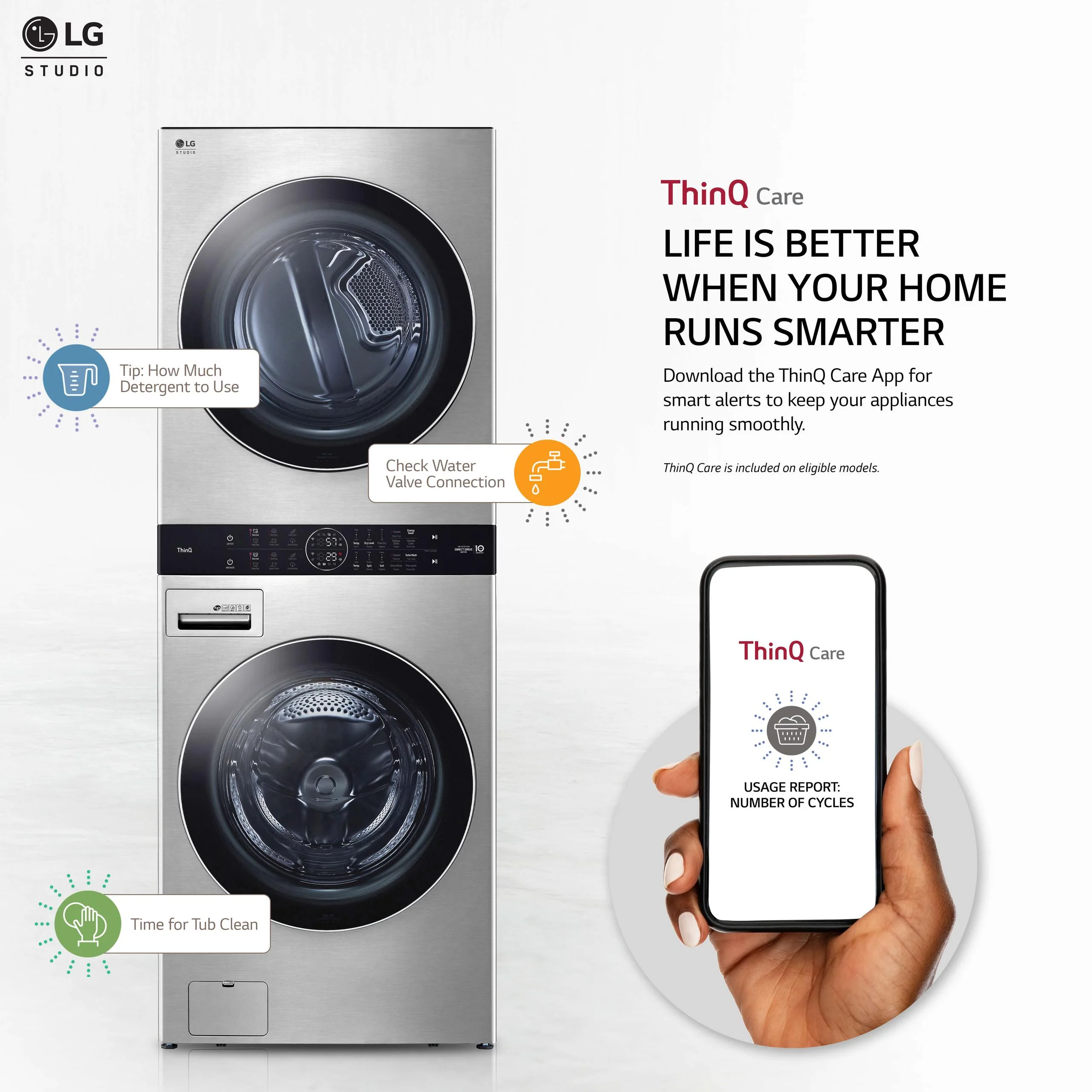 LG STUDIO Single Unit Front Load WashTower™ with Center Control™ 5.0 cu. ft. Washer and 7.4 cu. ft. Electric Dryer - Image 2