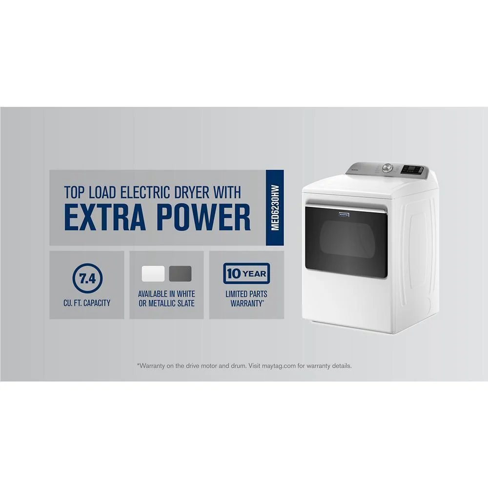 Maytag MED6230HW Smart Top Load Electric Dryer with Extra Power - 7.4 cu. ft. - Image 7
